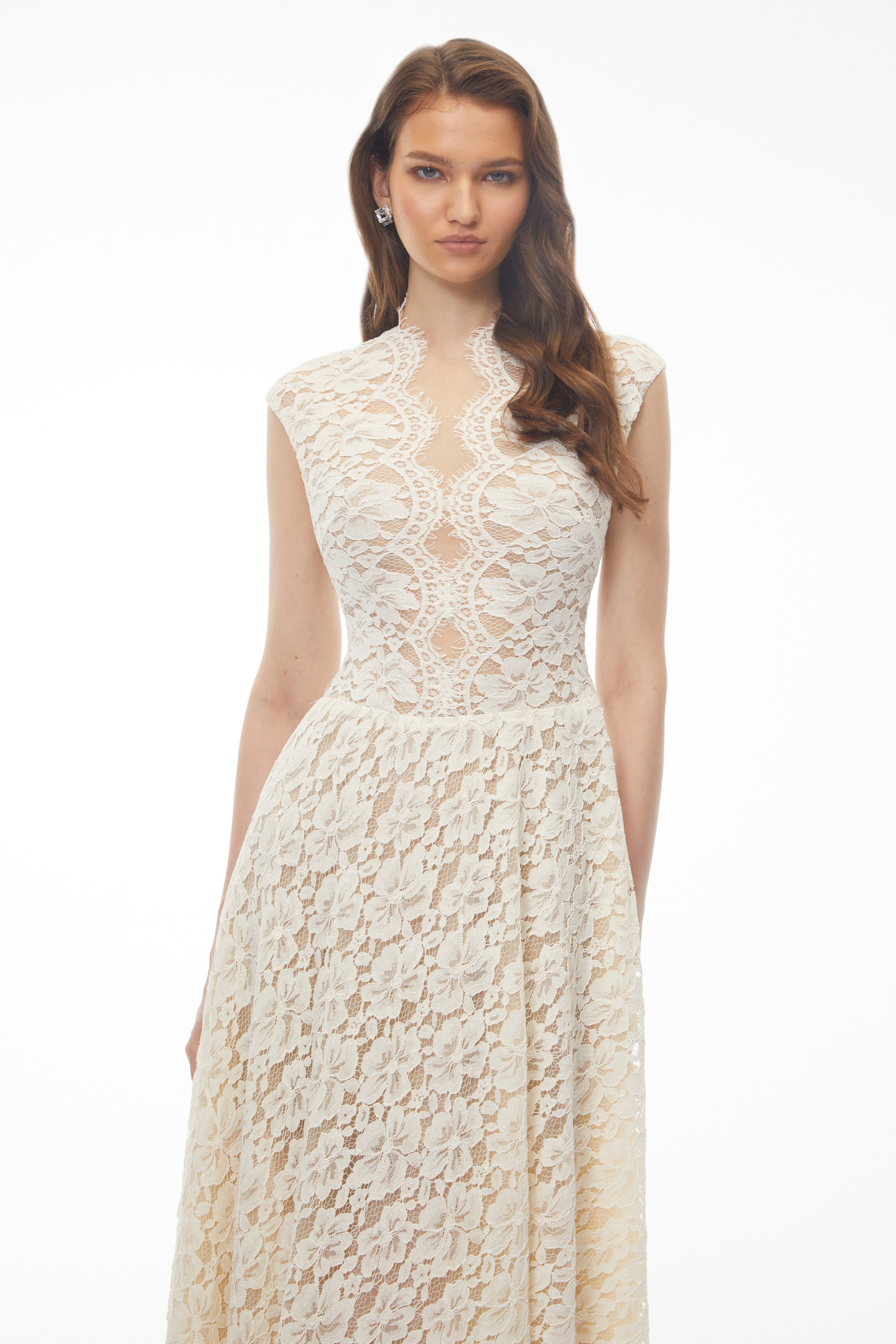 Oliana Ivory Lace Maxi Gown with Cap Sleeves (Final Sale)