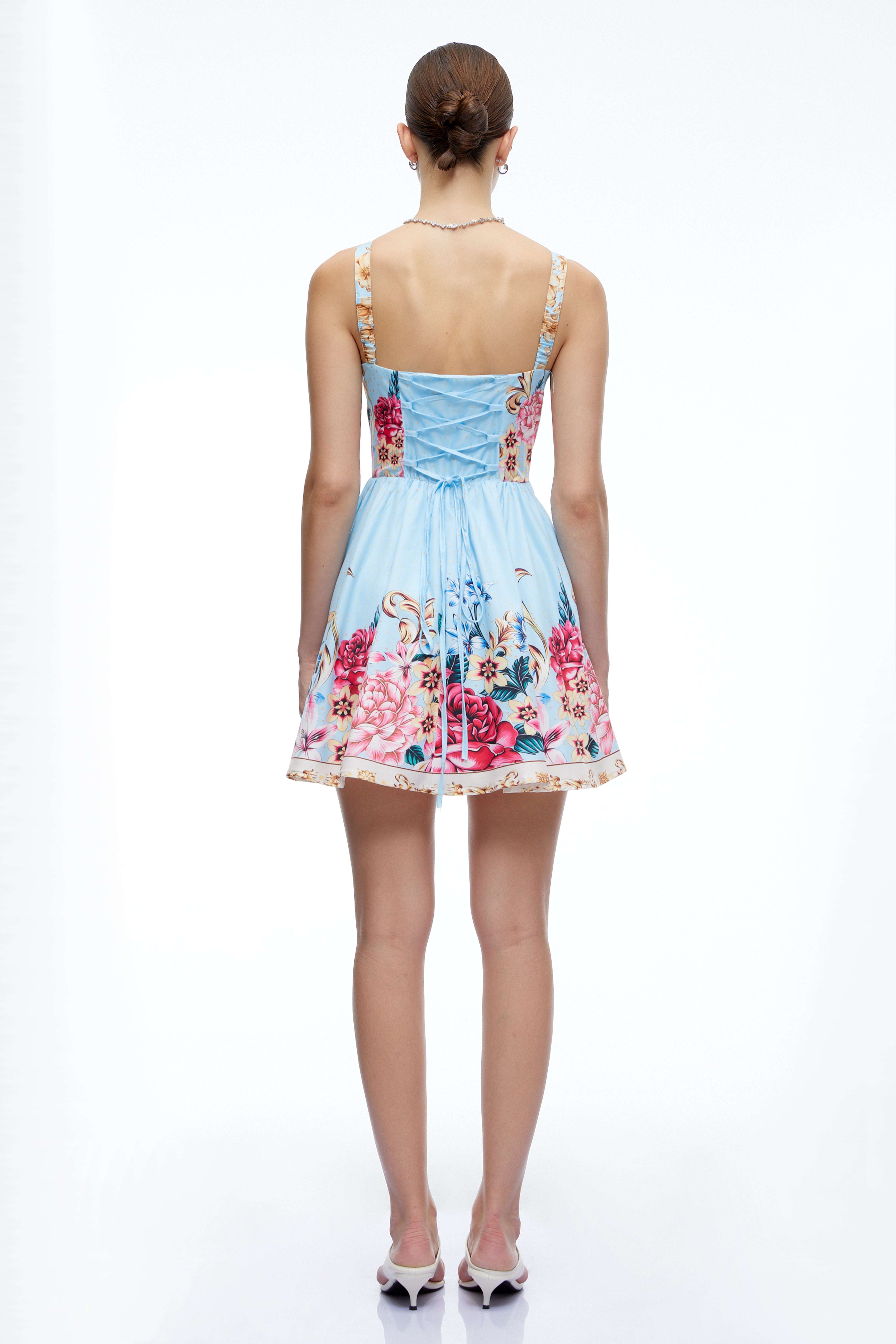 Olivette Blue Floral Ruched Mini Dress