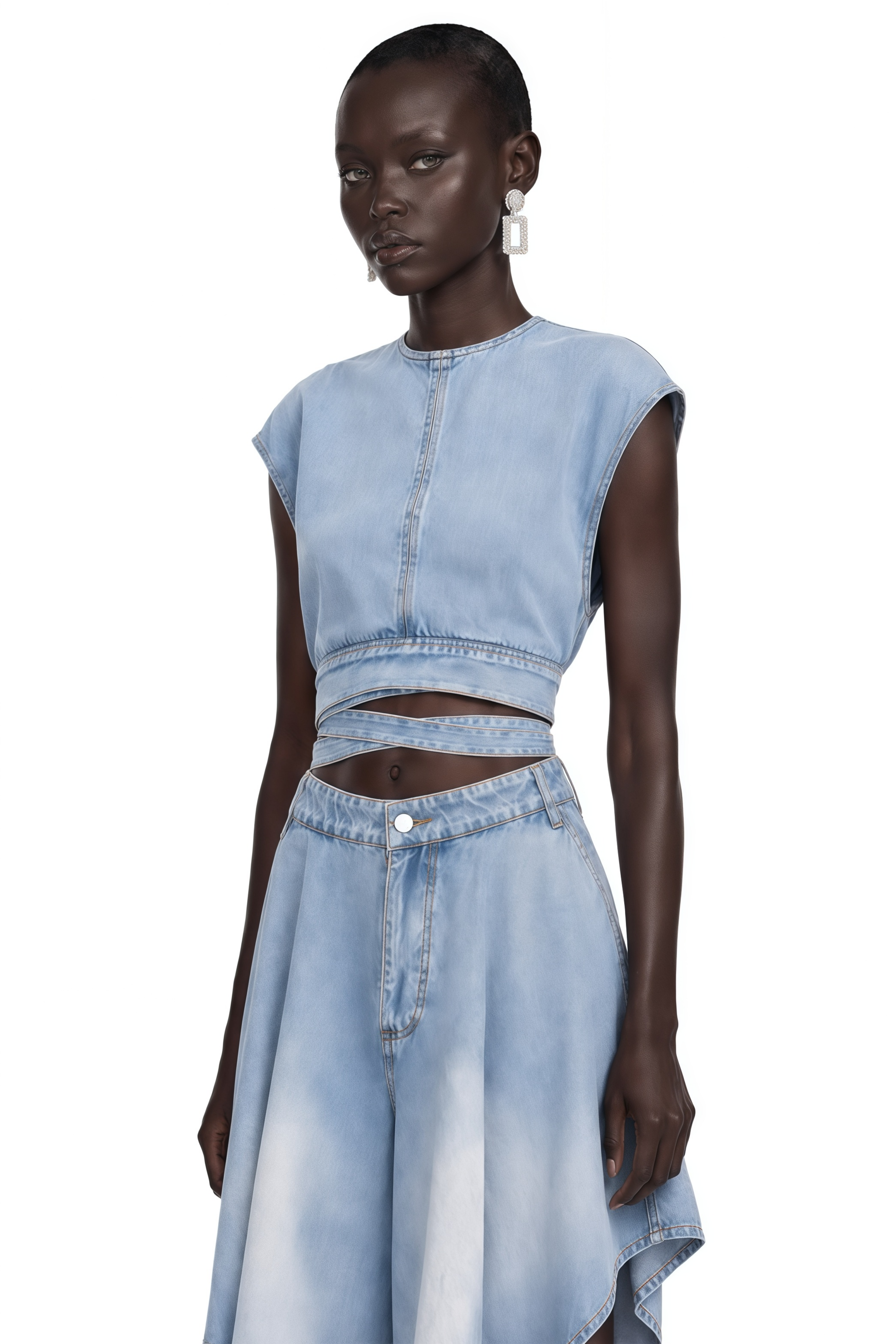 Olivia Blue Denim Top & Asymmetrical Trousers Set