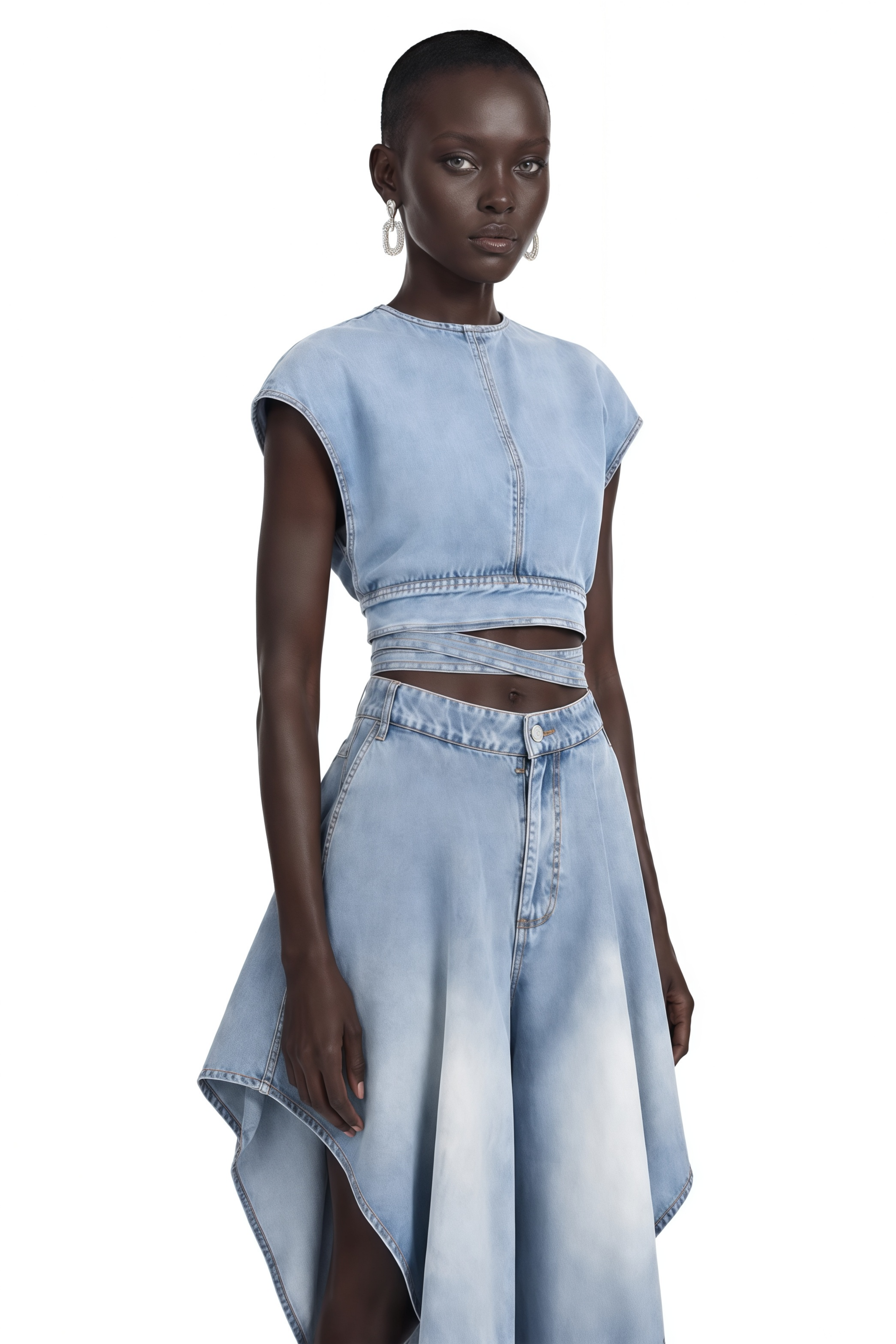 Olivia Blue Denim Top & Asymmetrical Trousers Set