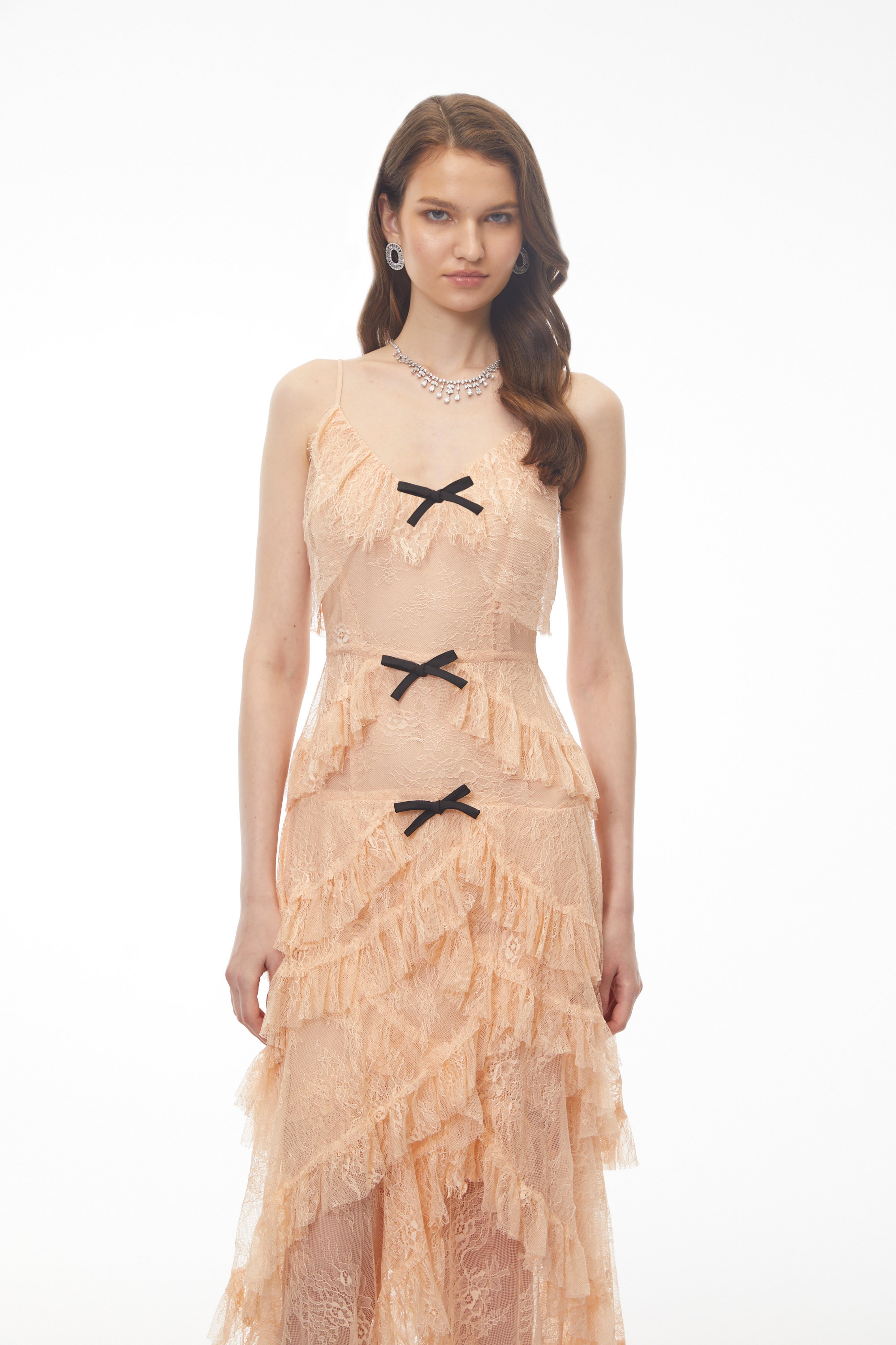 Olivia Orange Lace Maxi Dress with Ruffled Trim (Final Sale)