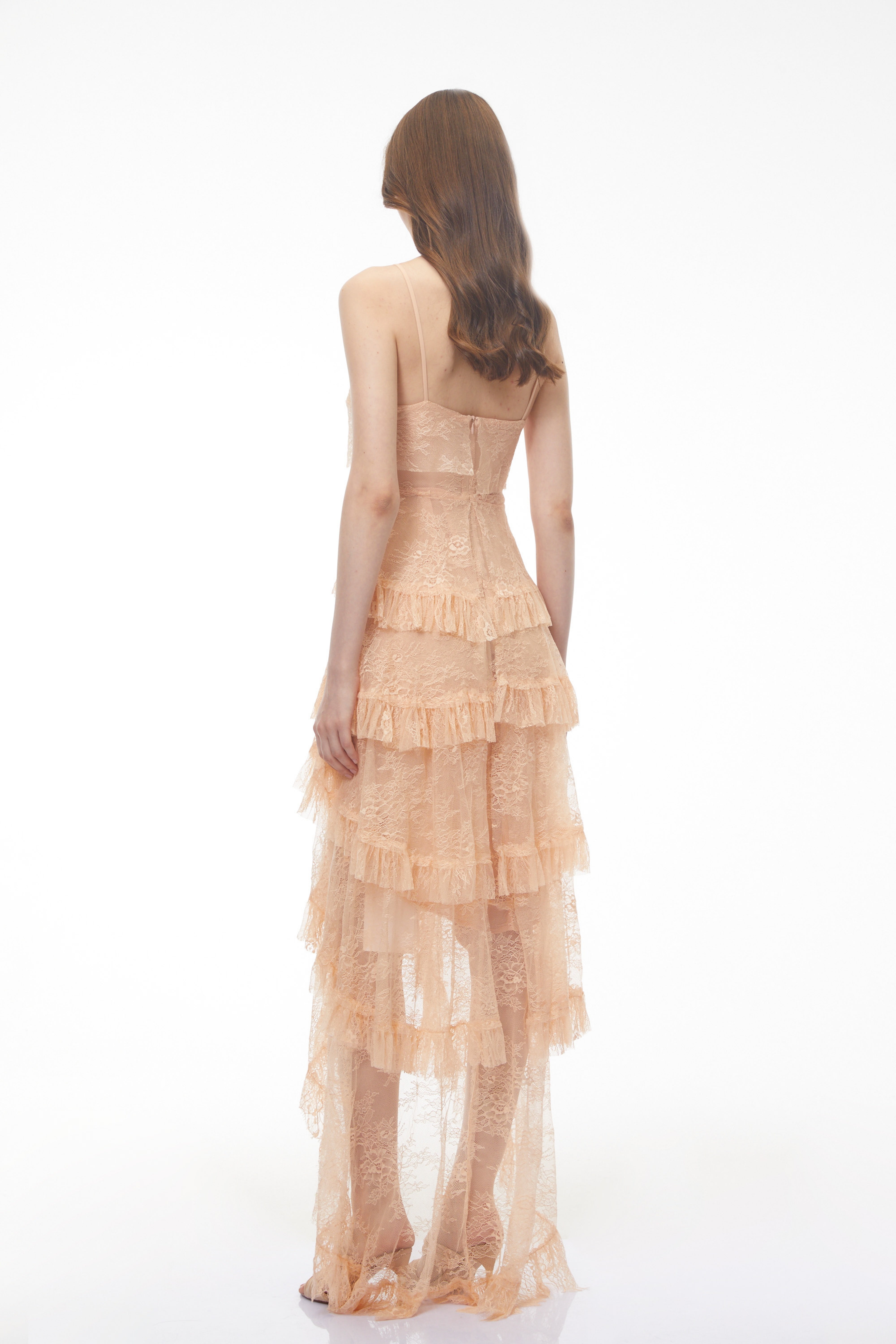 Olivia Orange Lace Maxi Dress with Ruffled Trim (Final Sale)