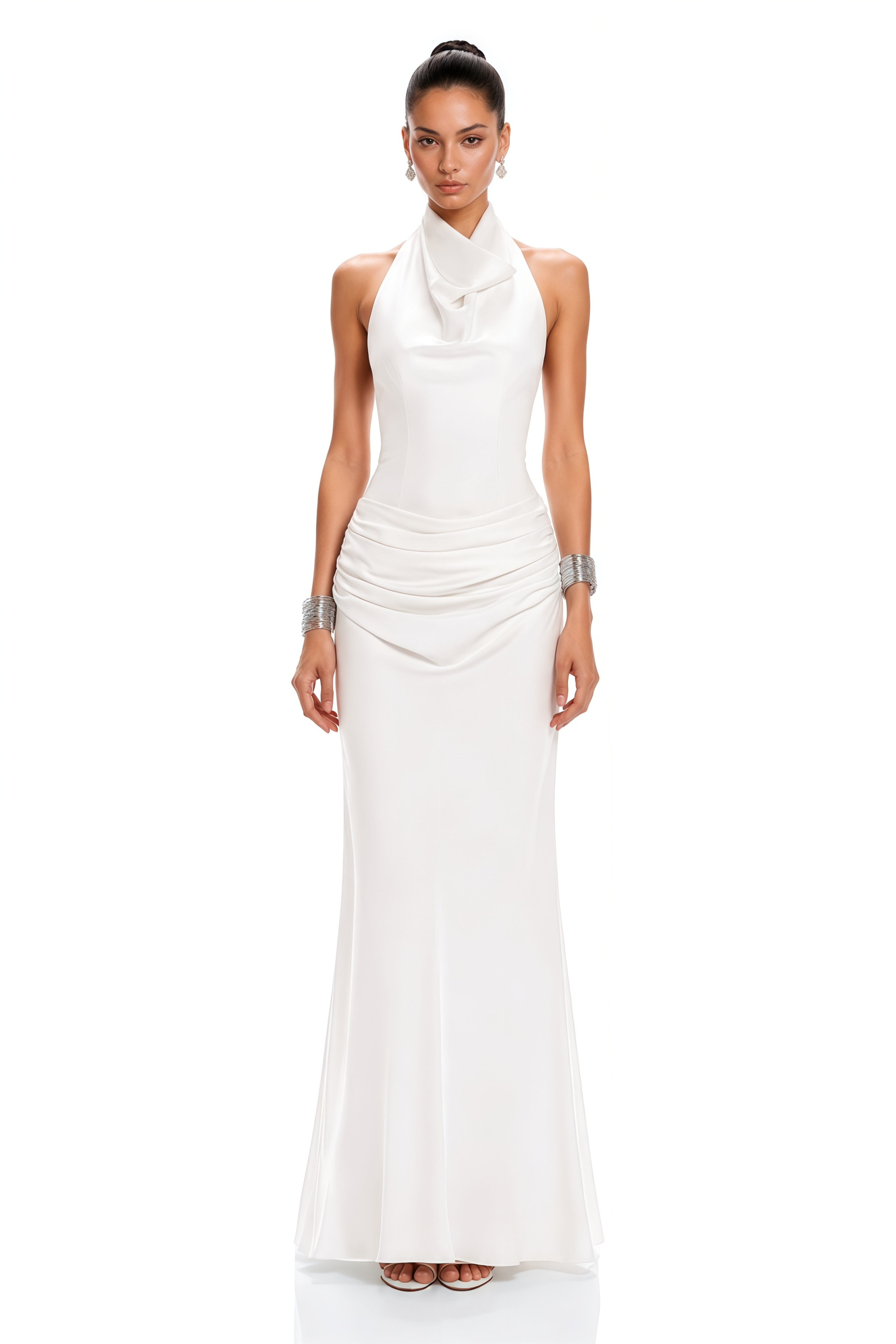Olympia White Draped Halterneck Maxi Dress