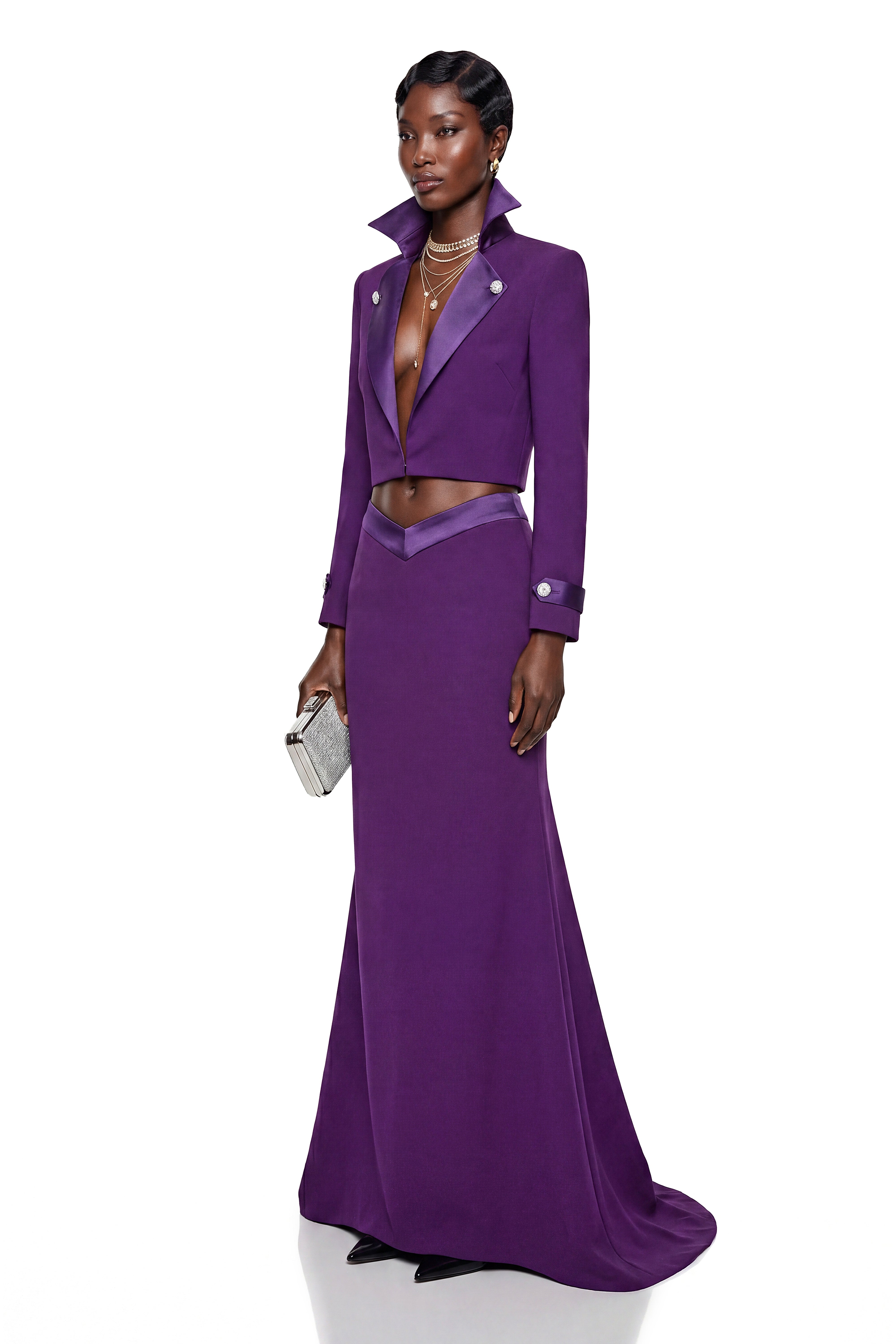 طقم بلوزة قصيرة وتنورة «أوفيليا» باللون الأرجواني