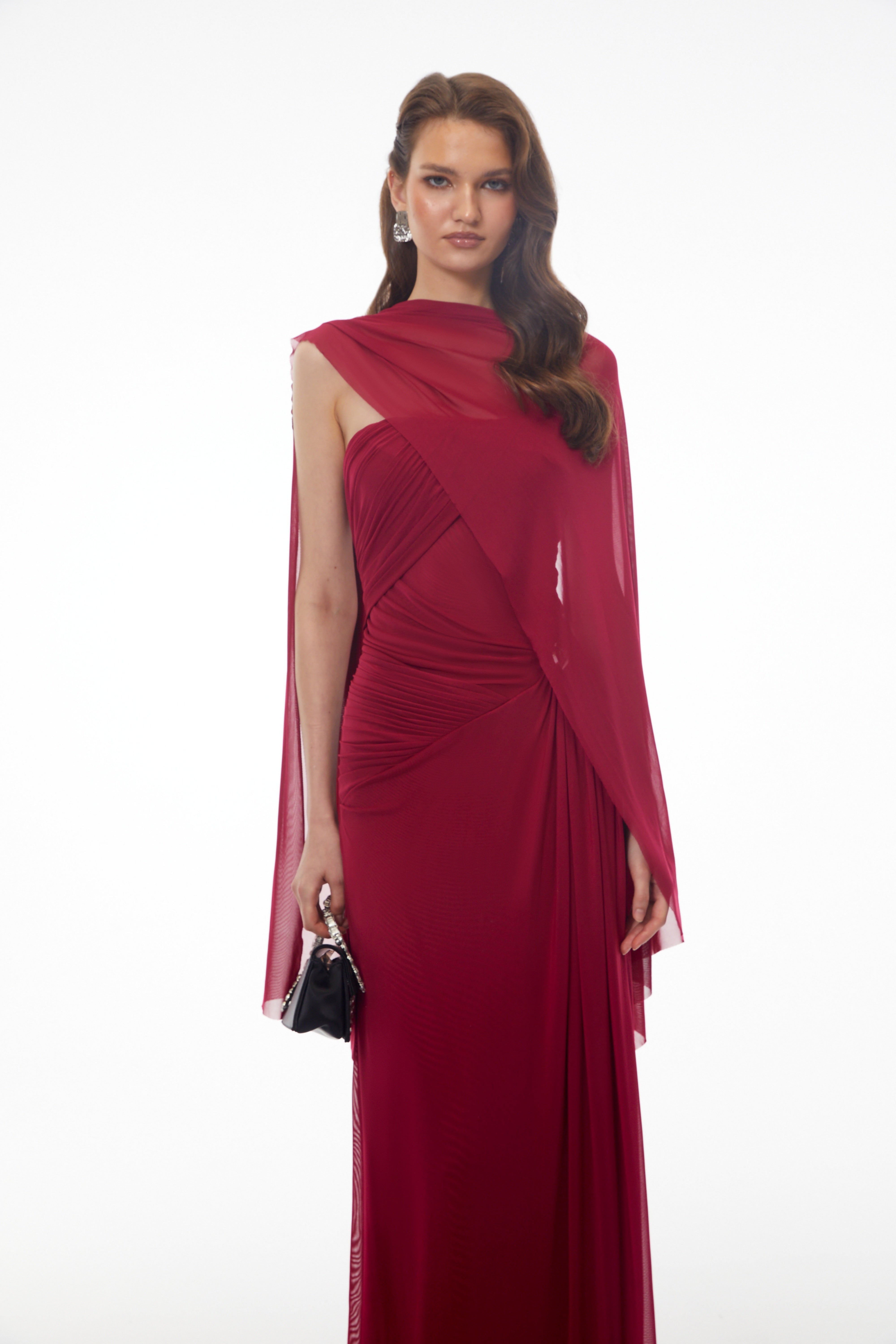 Ophelia Red Off Shoulder Ruched Maxi Dress (Final Sale-US Only)