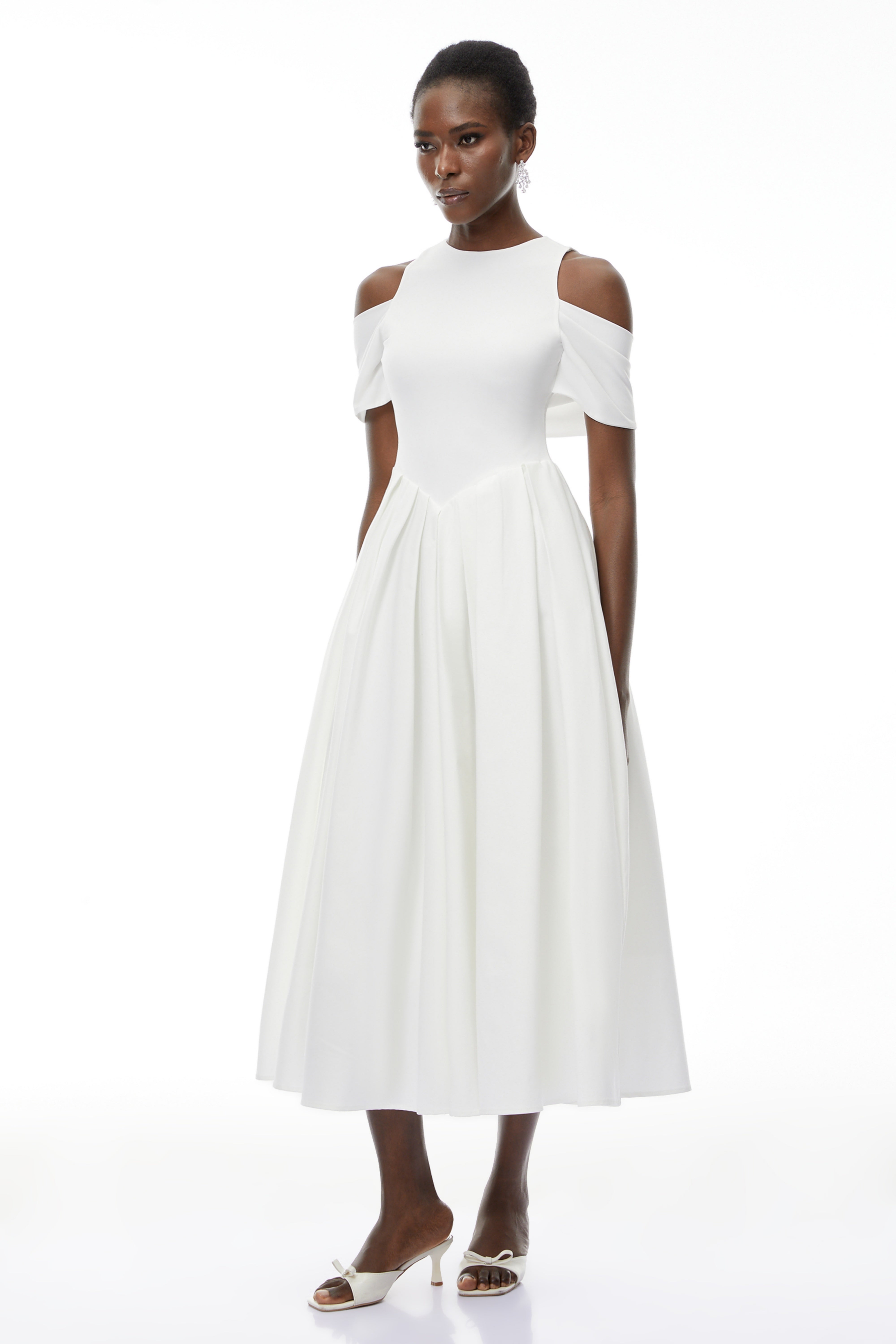 Ophelia White Pleated Midi Dress with Self-tie (Final Sale)