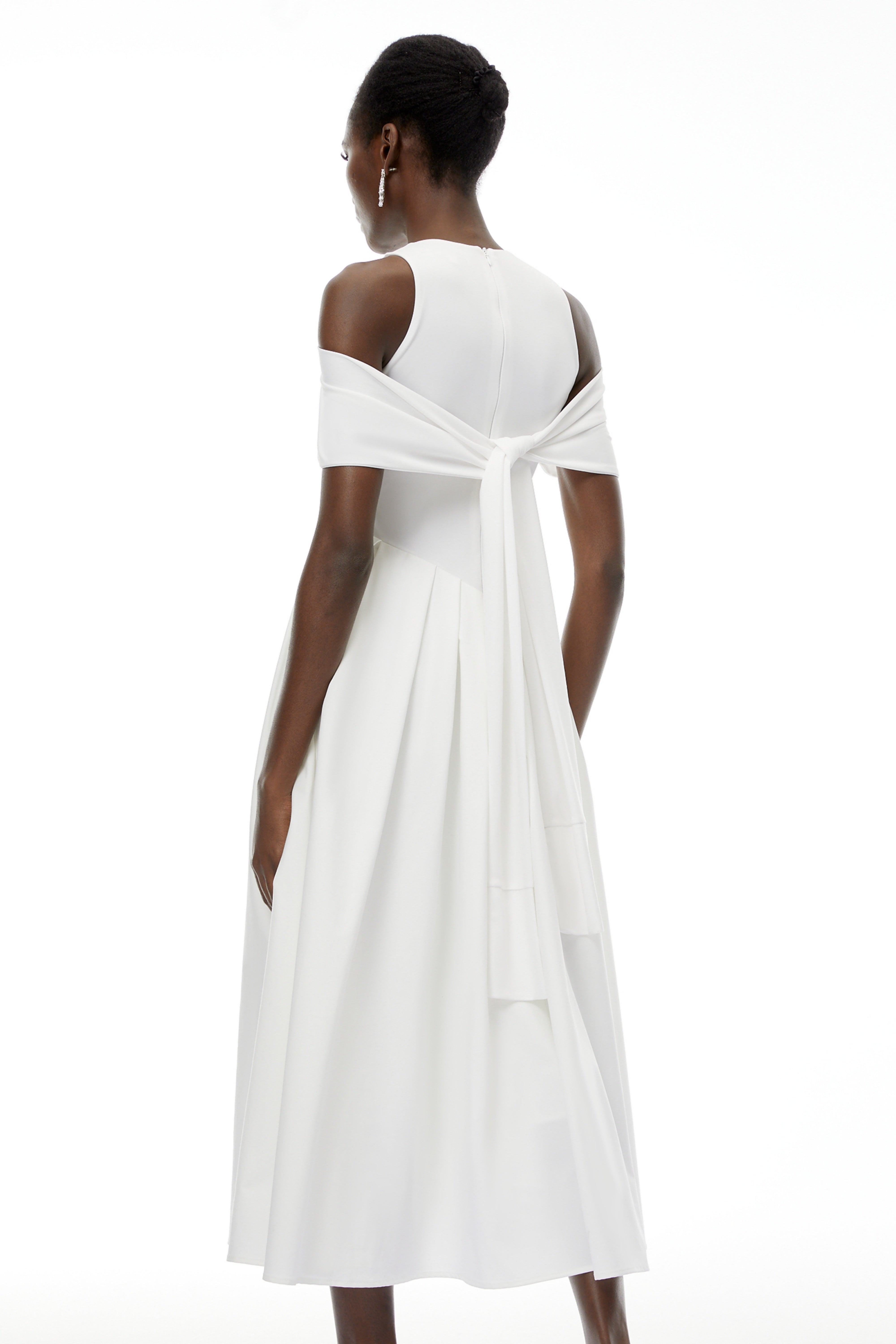 Ophelia White Pleated Midi Dress with Self-tie (Final Sale)