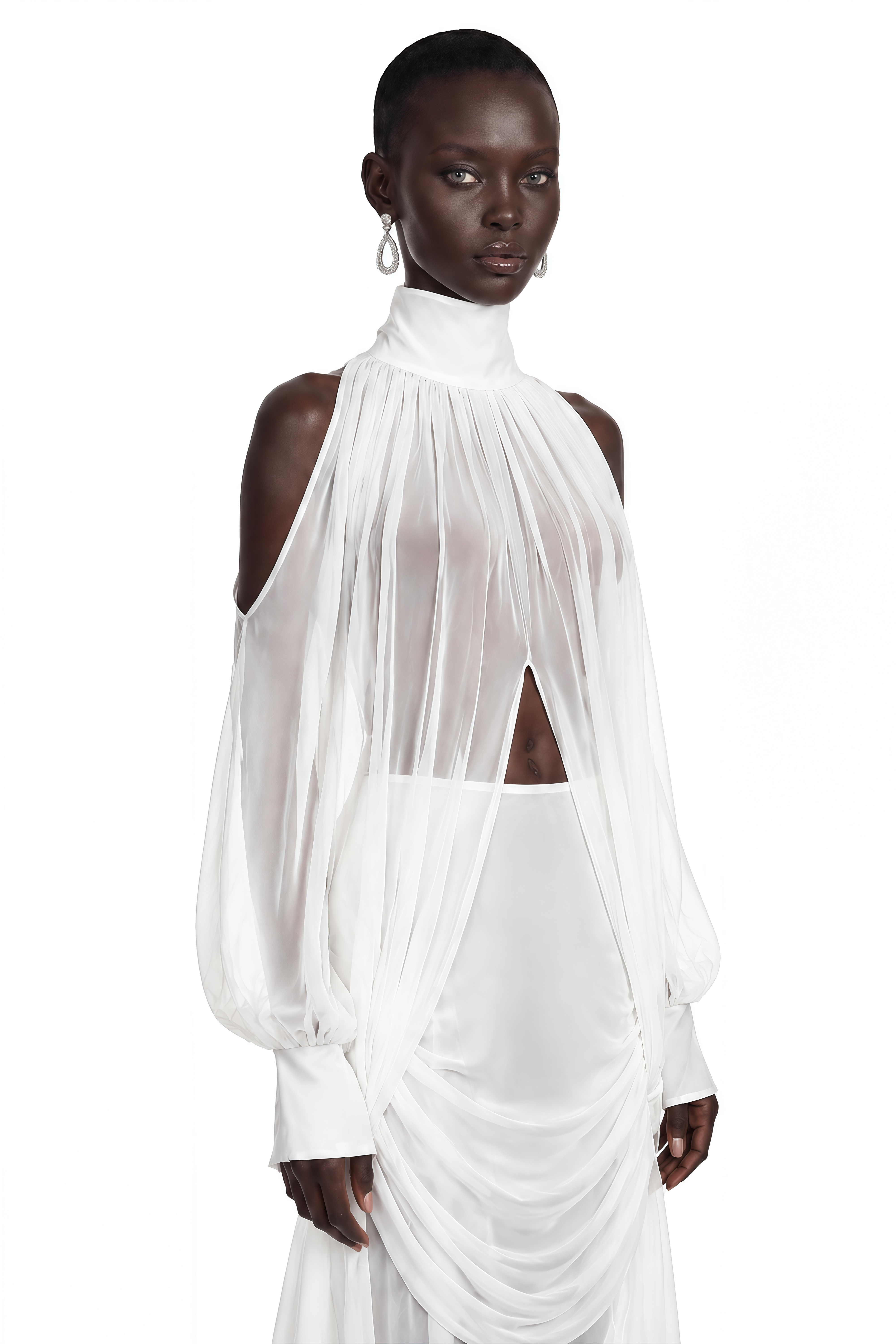 Ophelia White Turtleneck Ruched Top & Skirt Set