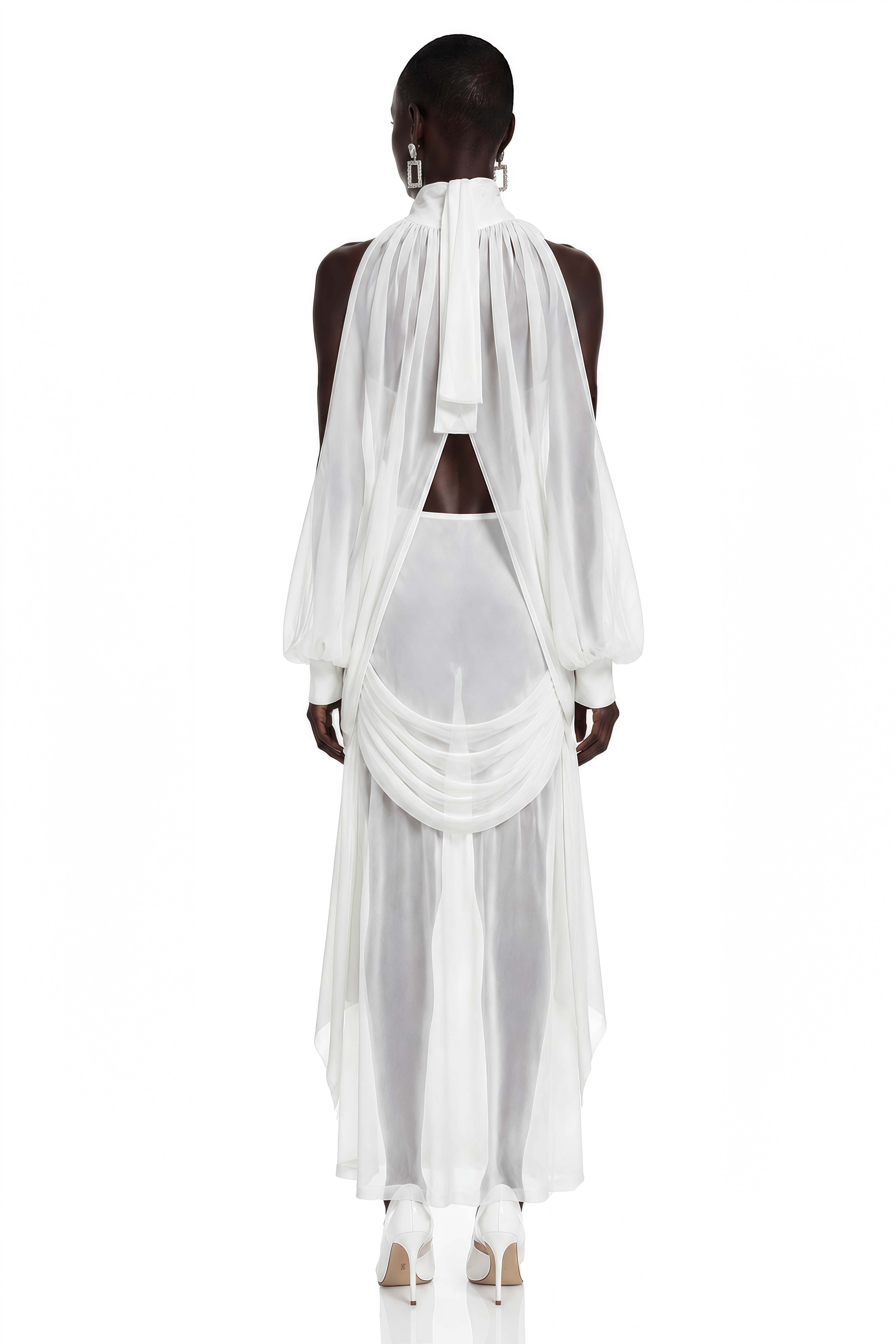 Ophelia White Turtleneck Ruched Top & Skirt Set