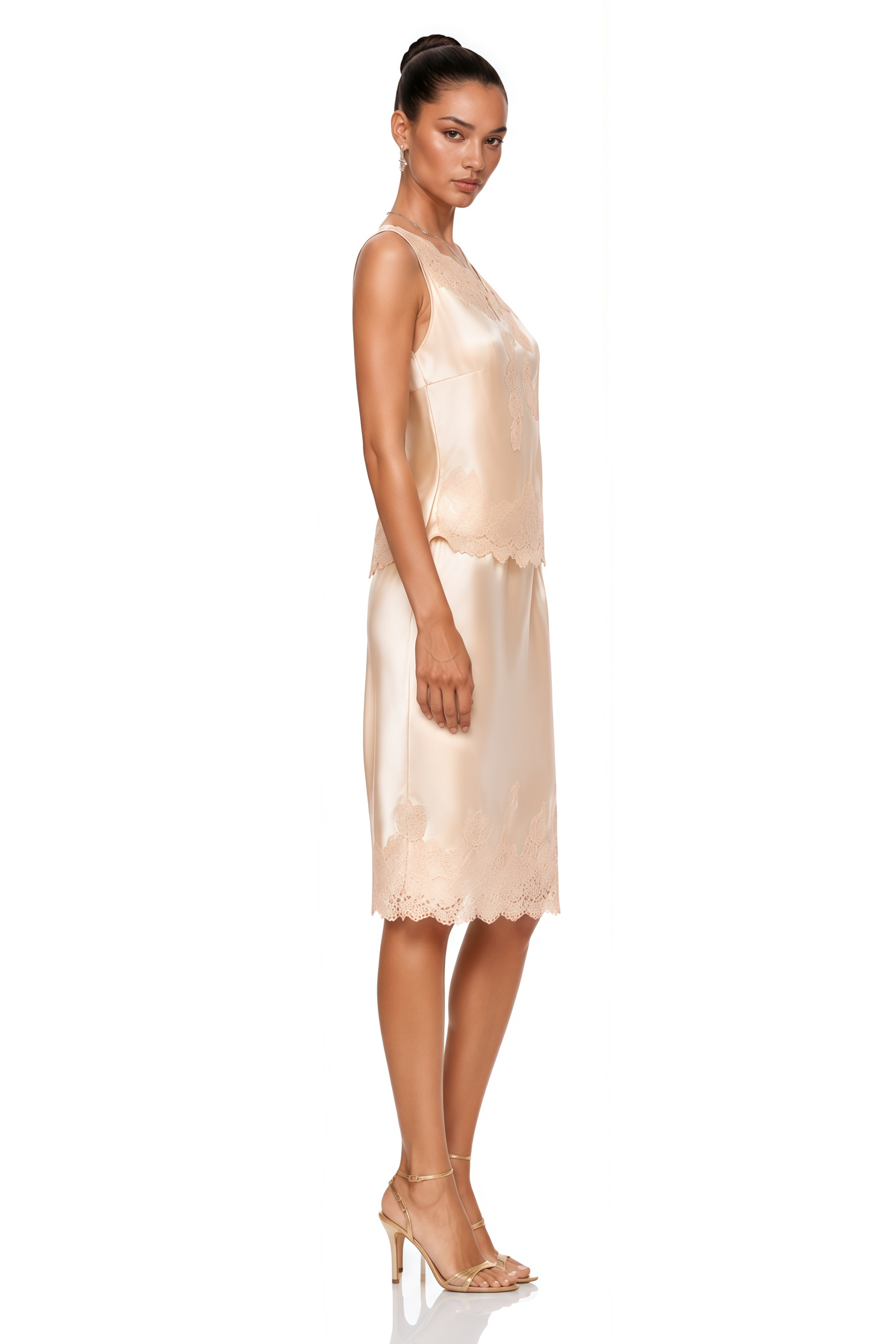 Paisley Champagne Pink Satin Lace Top & Skirt Set