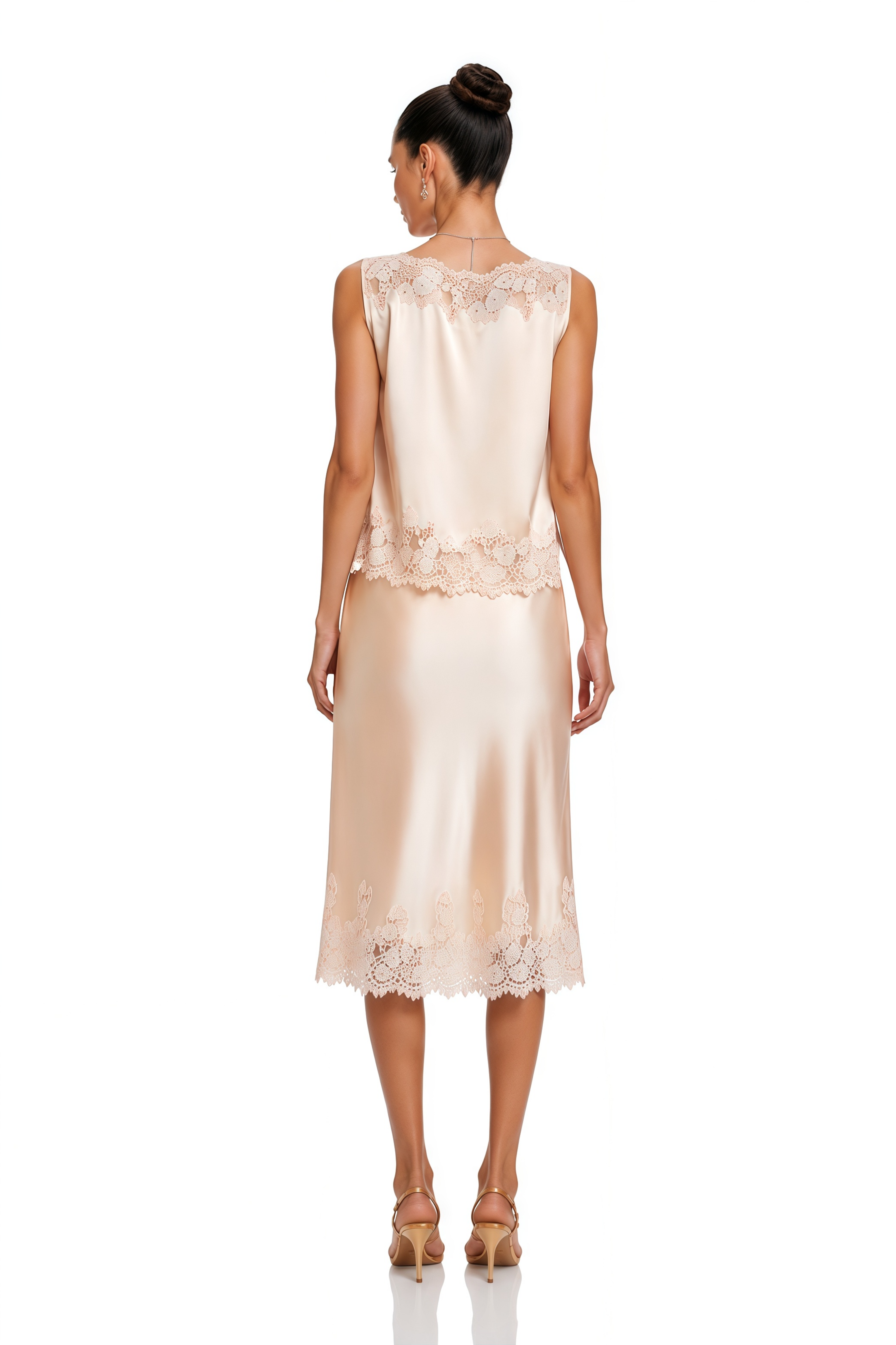 Paisley Champagne Pink Satin Lace Top & Skirt Set