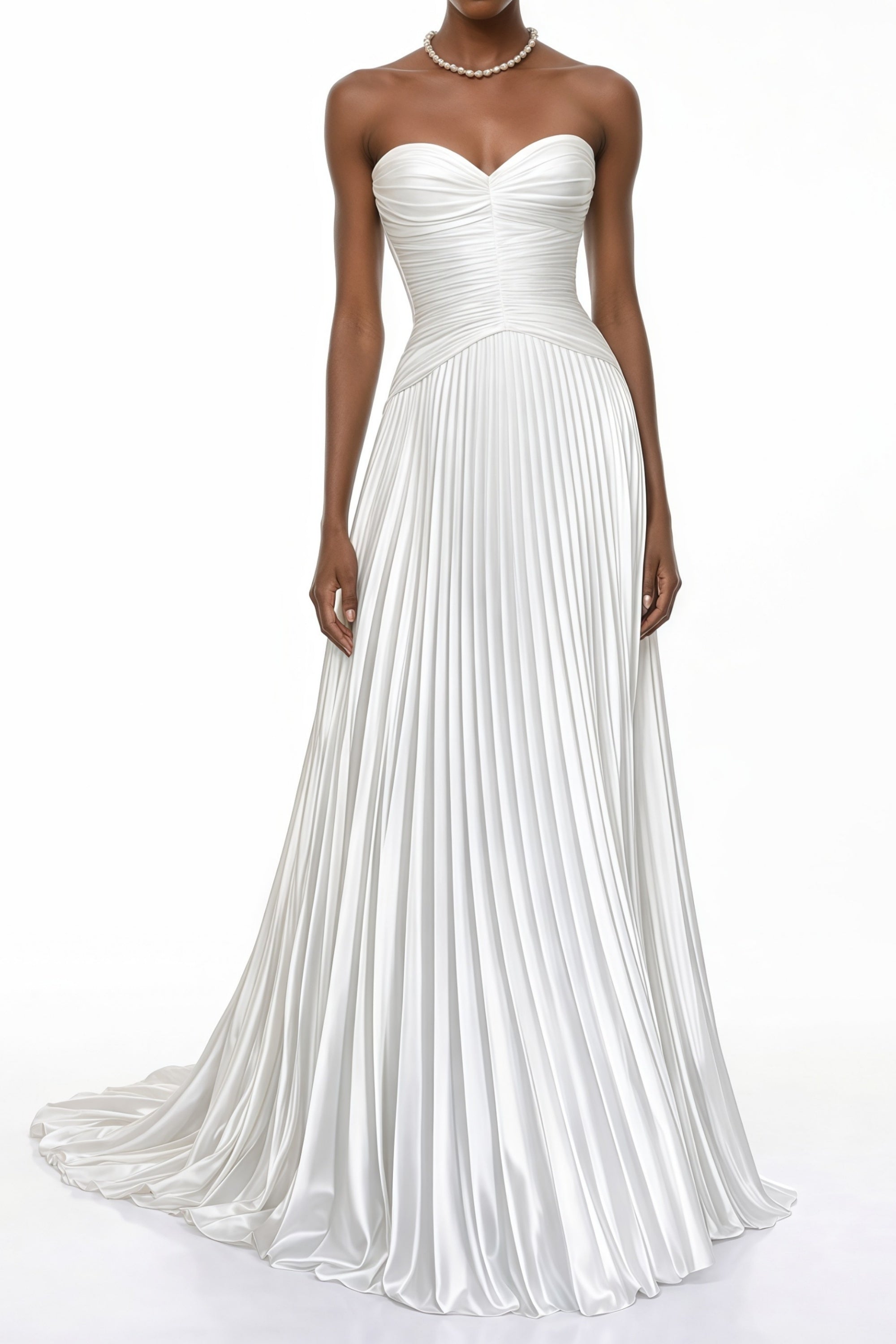 White Pleated Glossy Maxi Dress & Cape