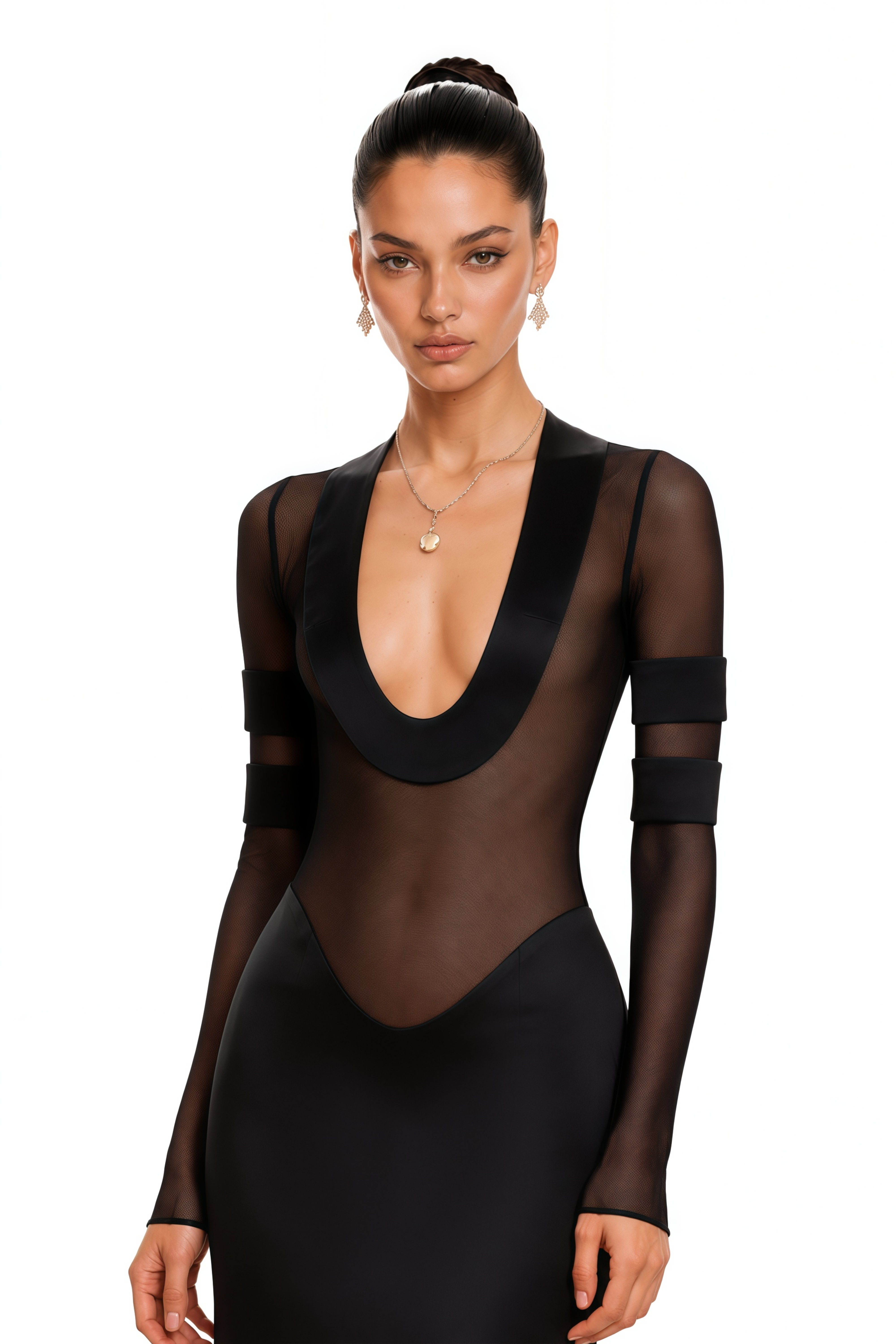 Panagiota Black Mesh-Panel Gown (Final Sale)