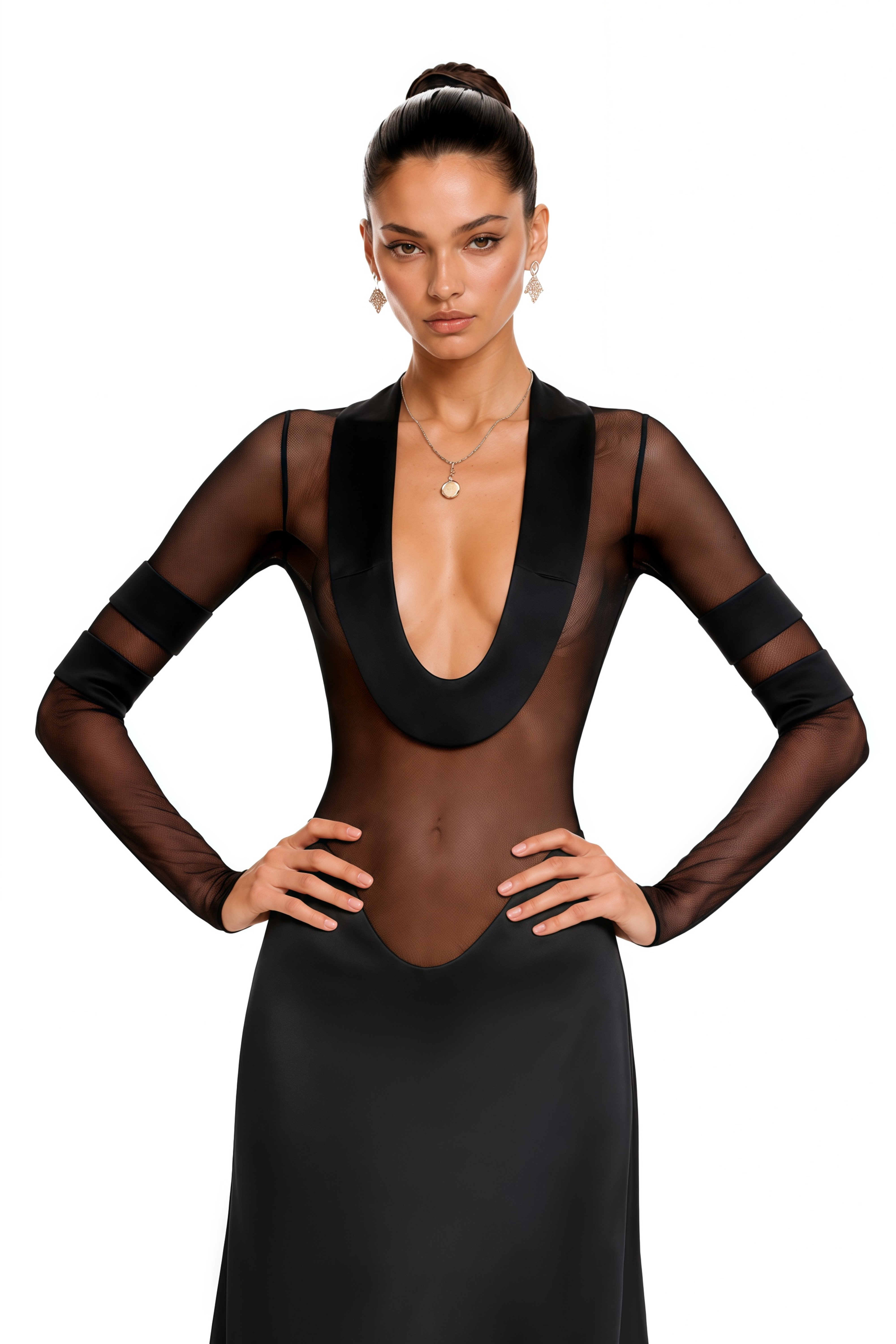 Panagiota Black Mesh-Panel Gown (Final Sale)