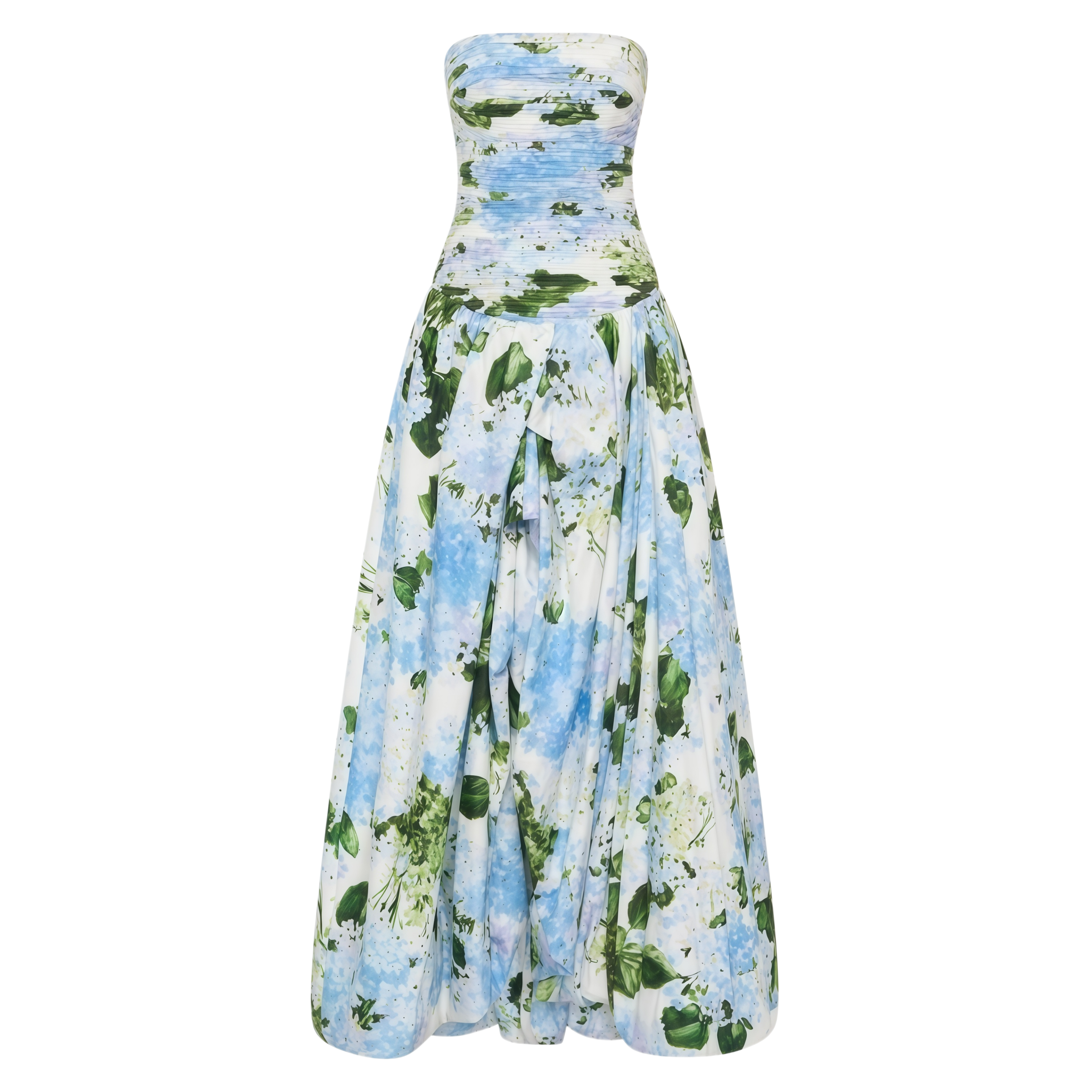 Blue Floral Print Pleated Maxi Dress