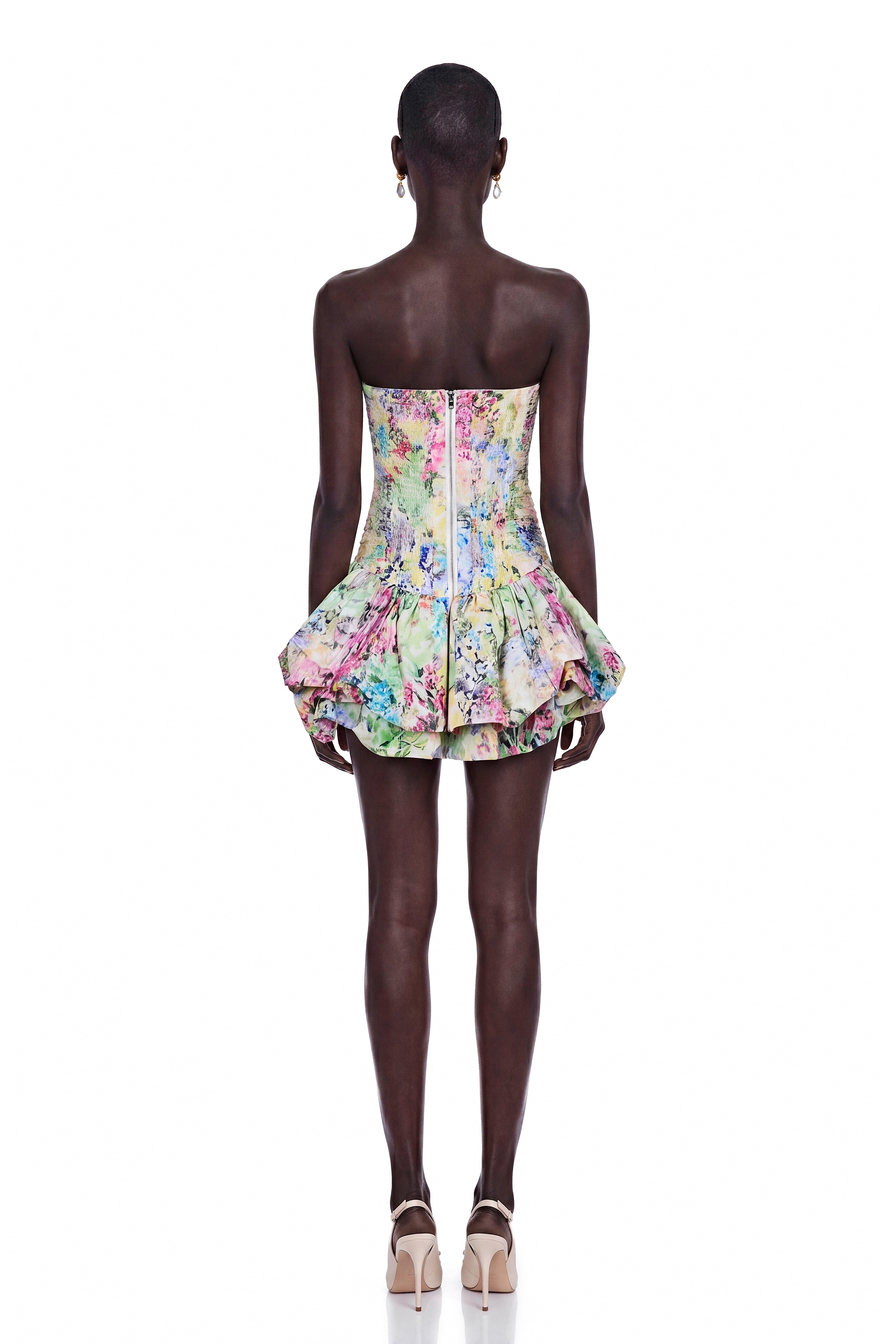 Parastoo Multicolor Floral Print Puffball Mini Dress