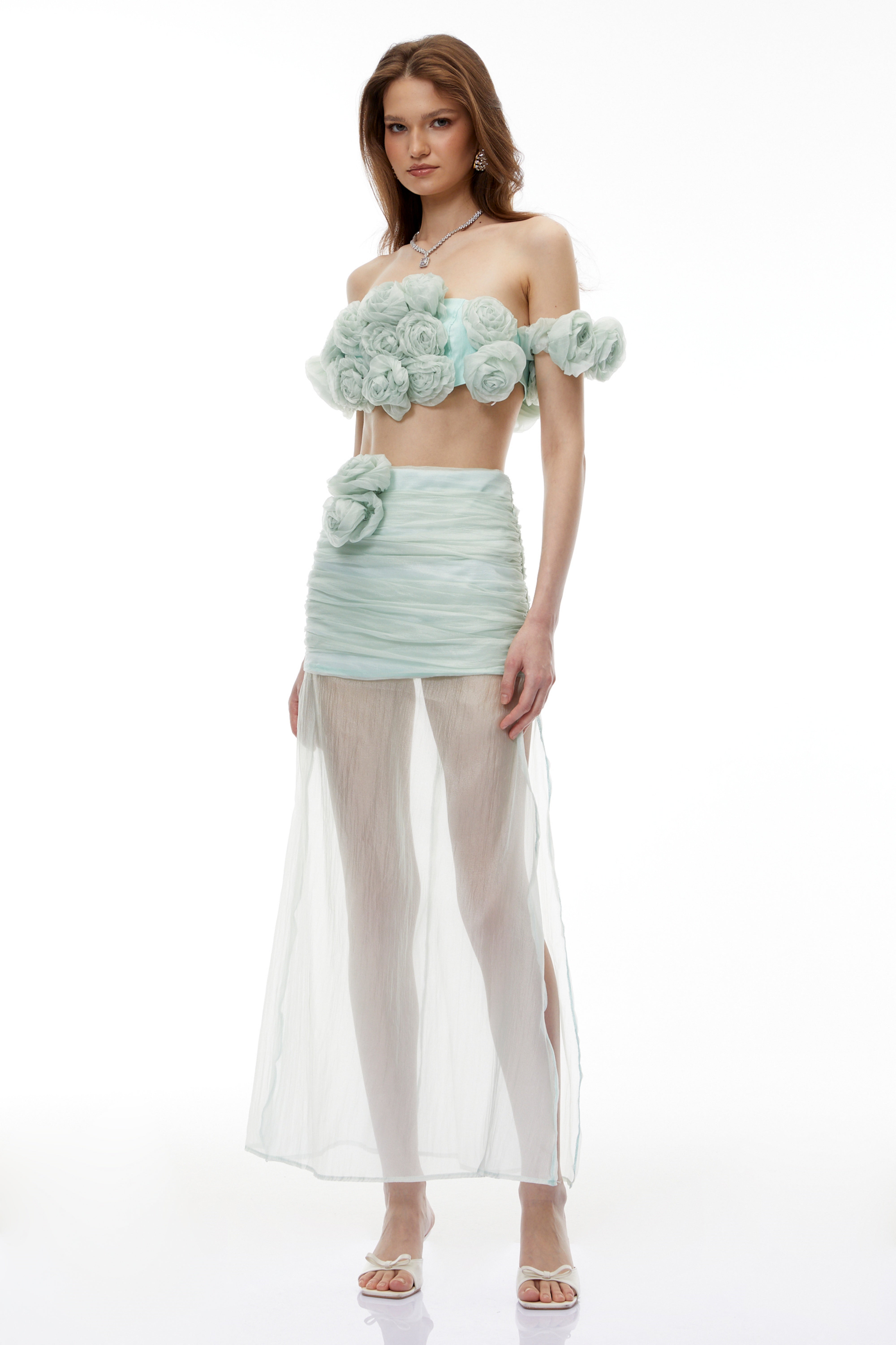 Penelope Green Tulle Top & Skirt Set with 3D Florals (Final Sale)