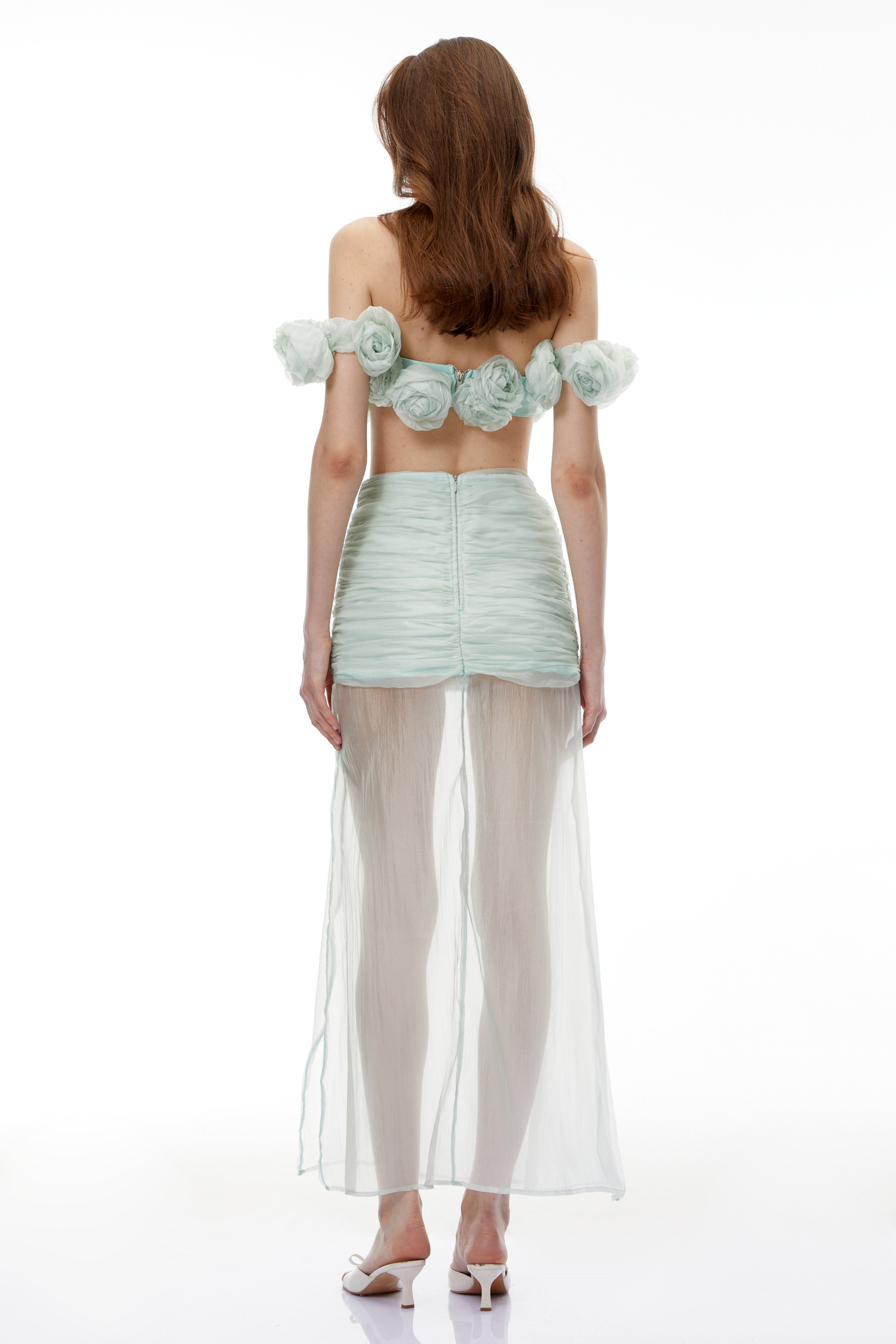 Penelope Green Tulle Top & Skirt Set with 3D Florals (Final Sale)