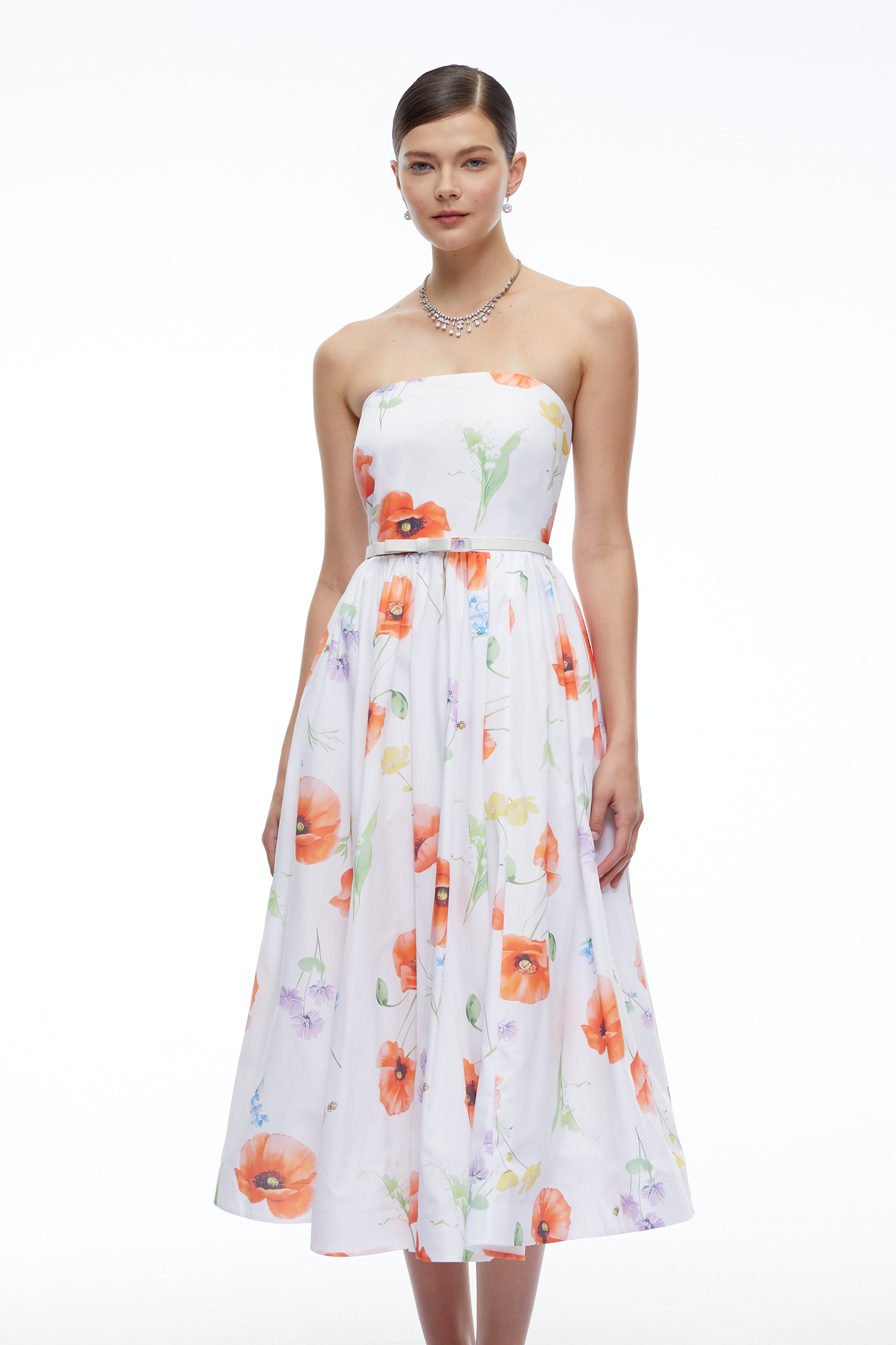 Petronilla White Floral Strapless Midi Dress