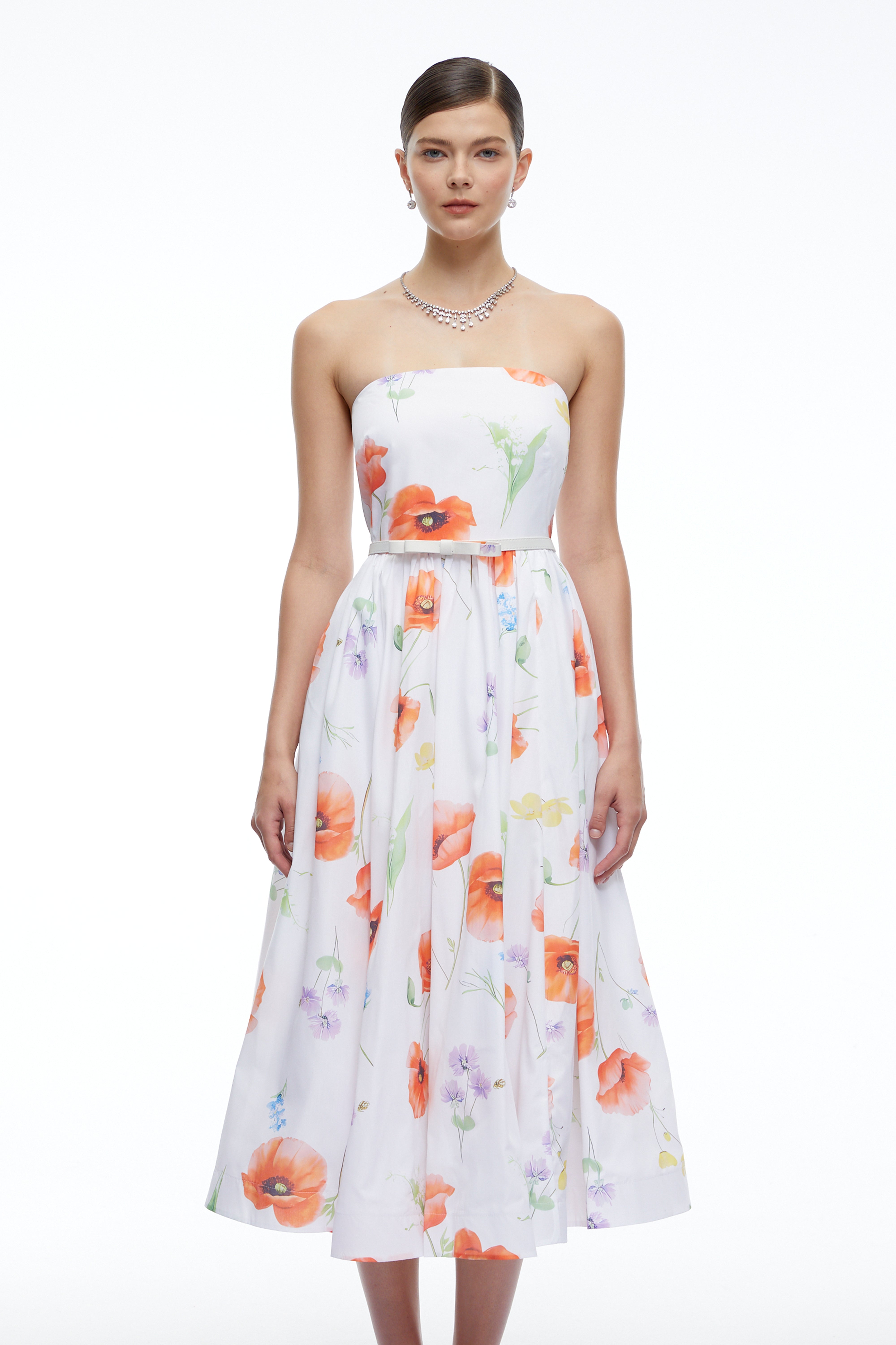Petronilla White Floral Strapless Midi Dress
