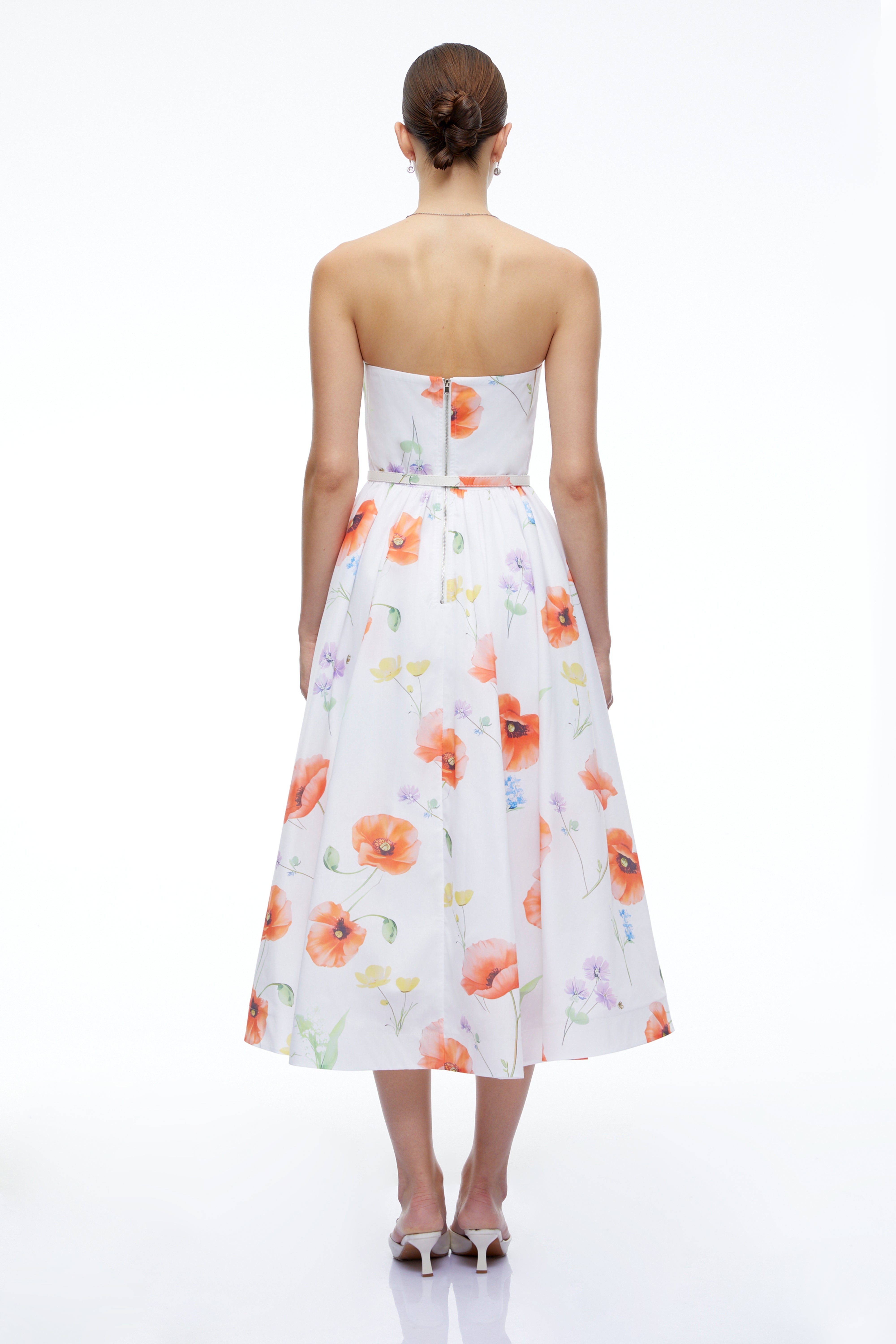 Petronilla White Floral Strapless Midi Dress
