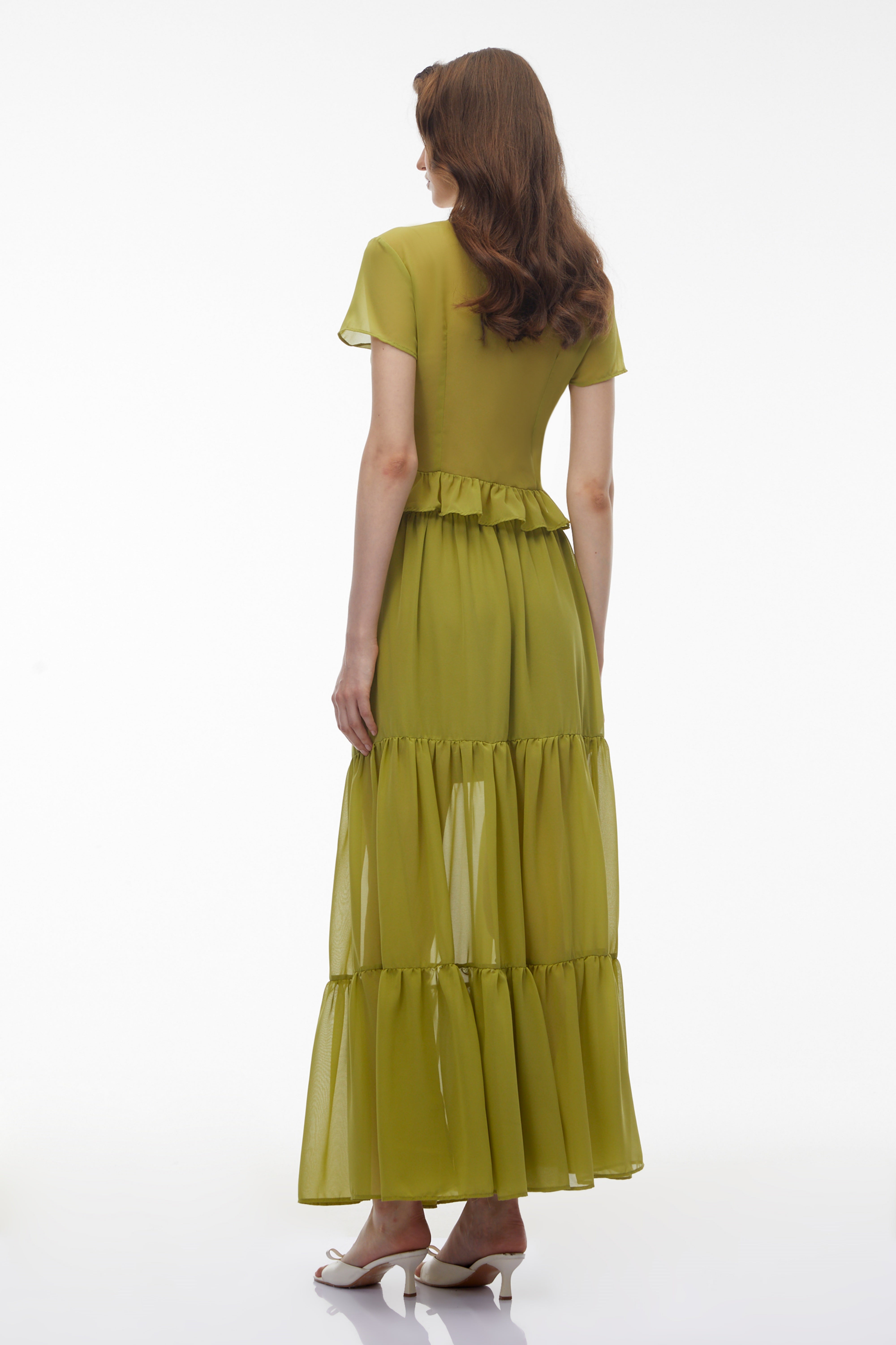 Green Floral Lace Chiffon Top & Skirt Set
