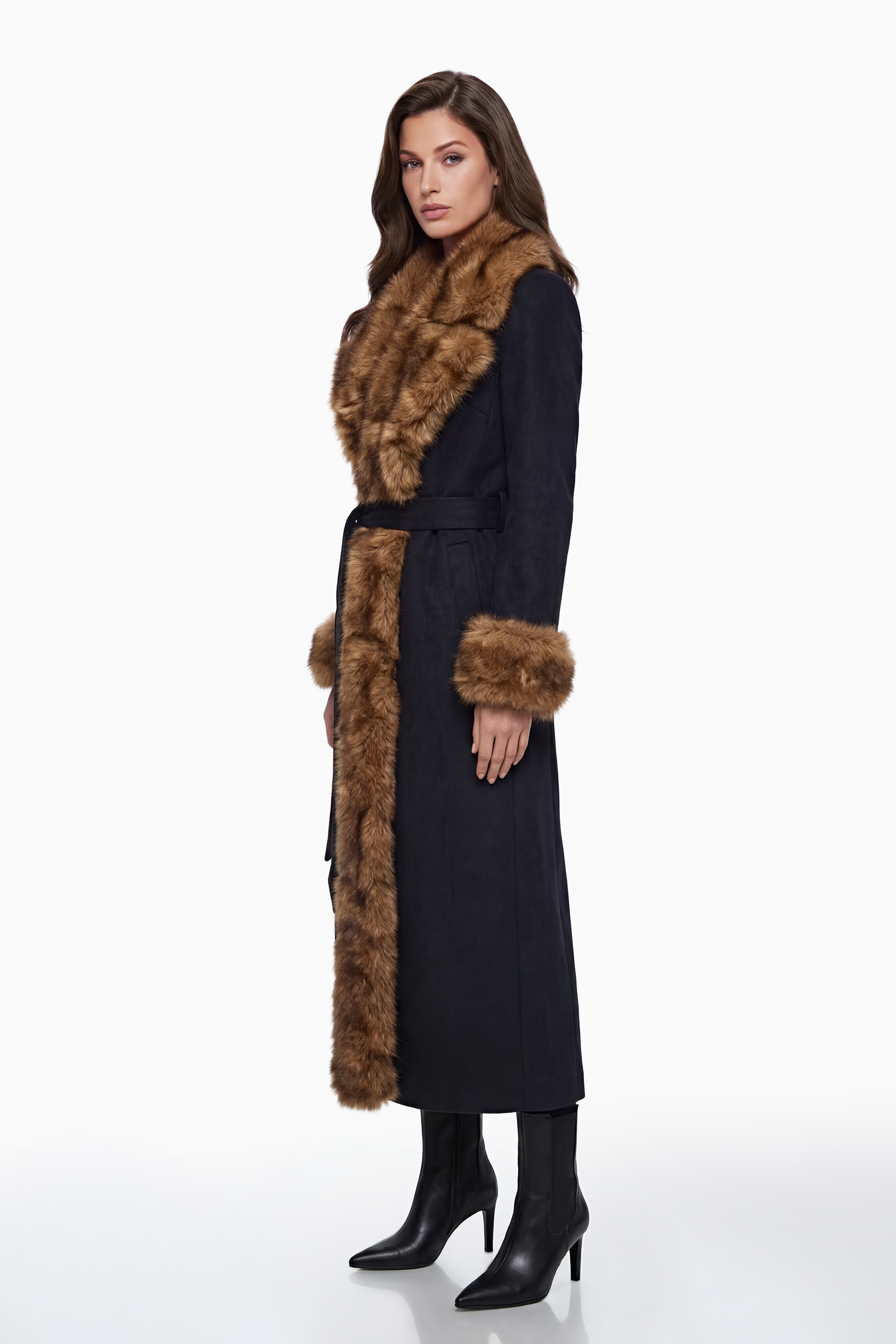 Pola Black Wool Blend Coat with Faux Fur Lapel (Final Sale)