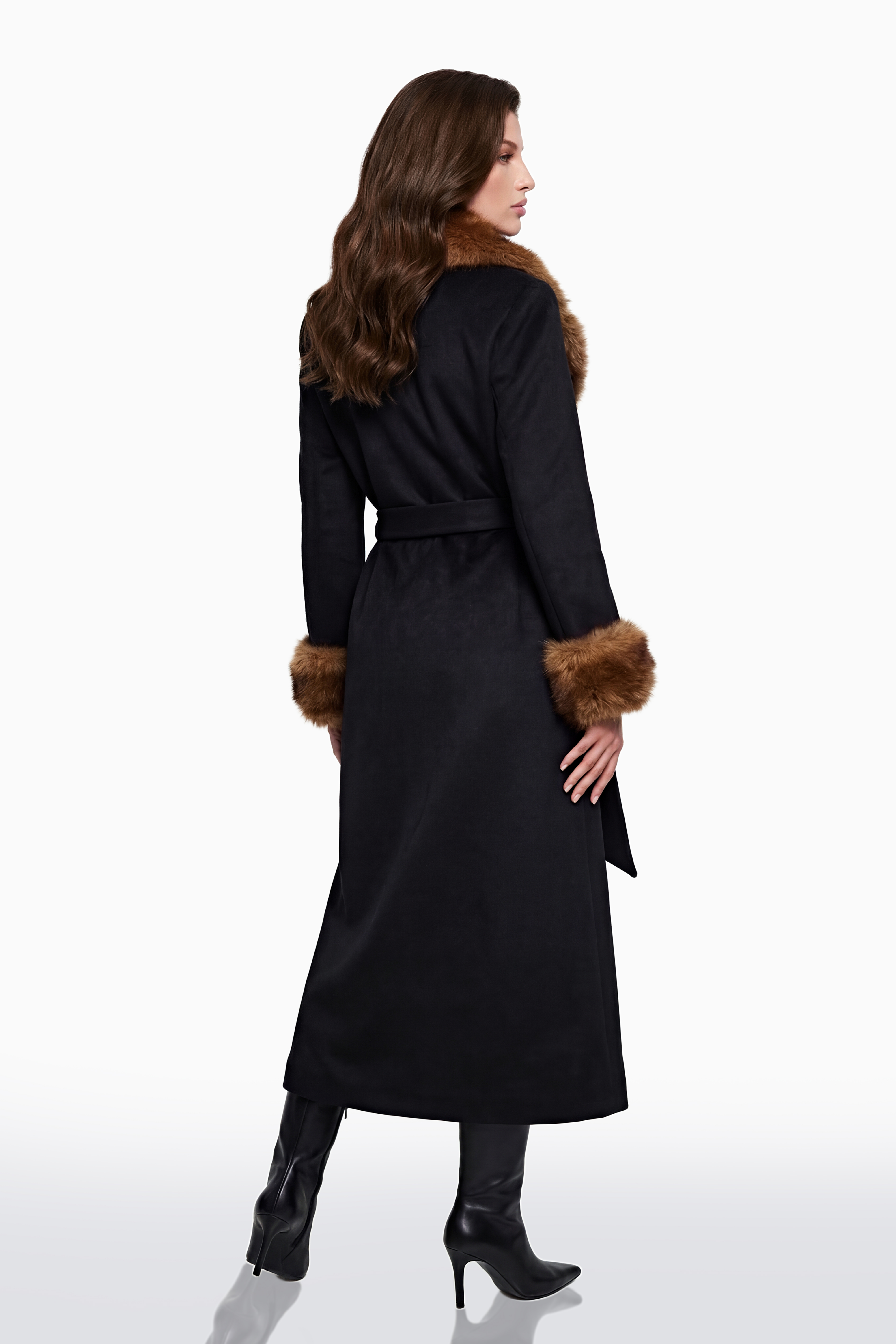 Pola Black Wool Blend Coat with Faux Fur Lapel (Final Sale)