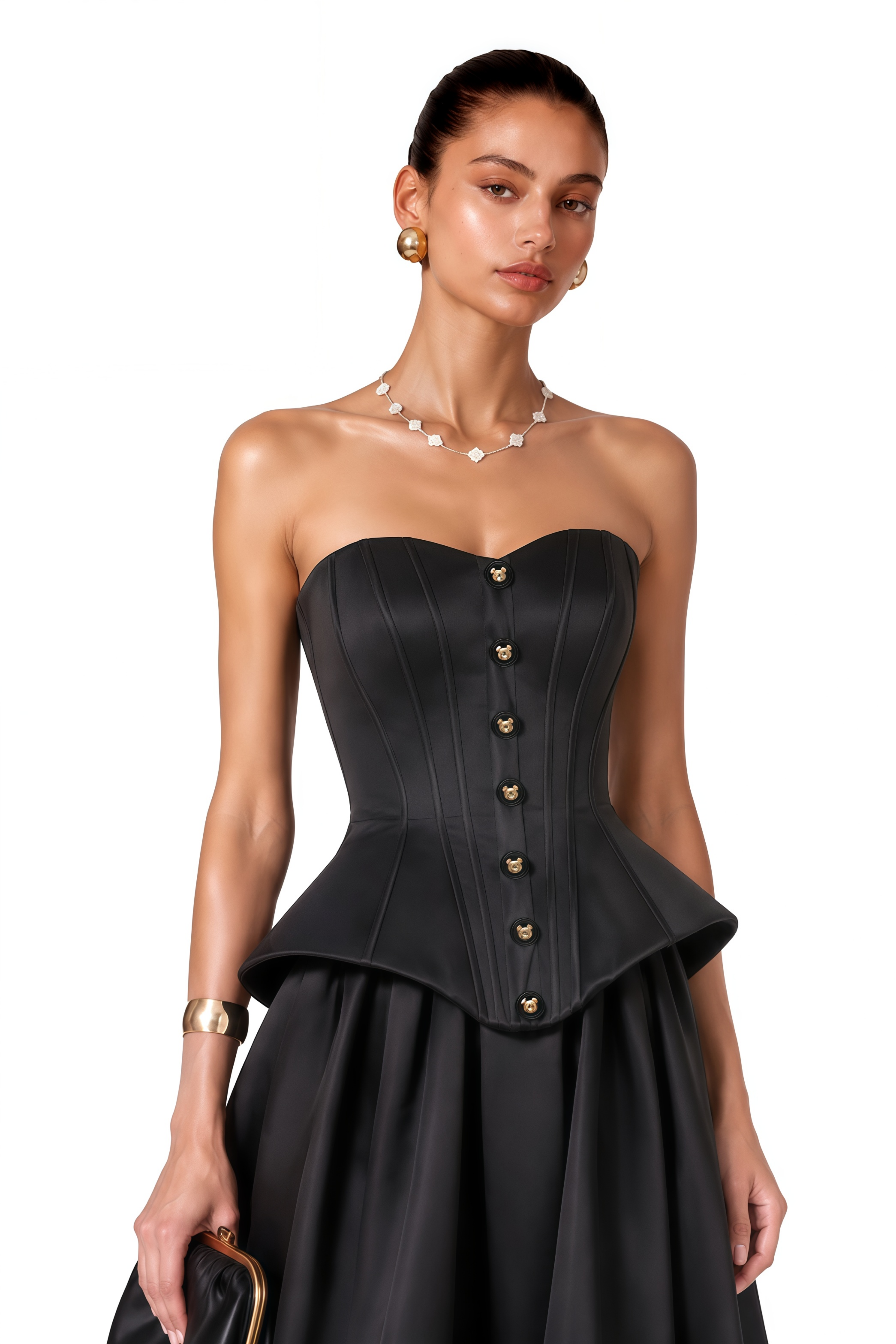 Portia Black Button Corset Top & Wide Leg Trousers Set
