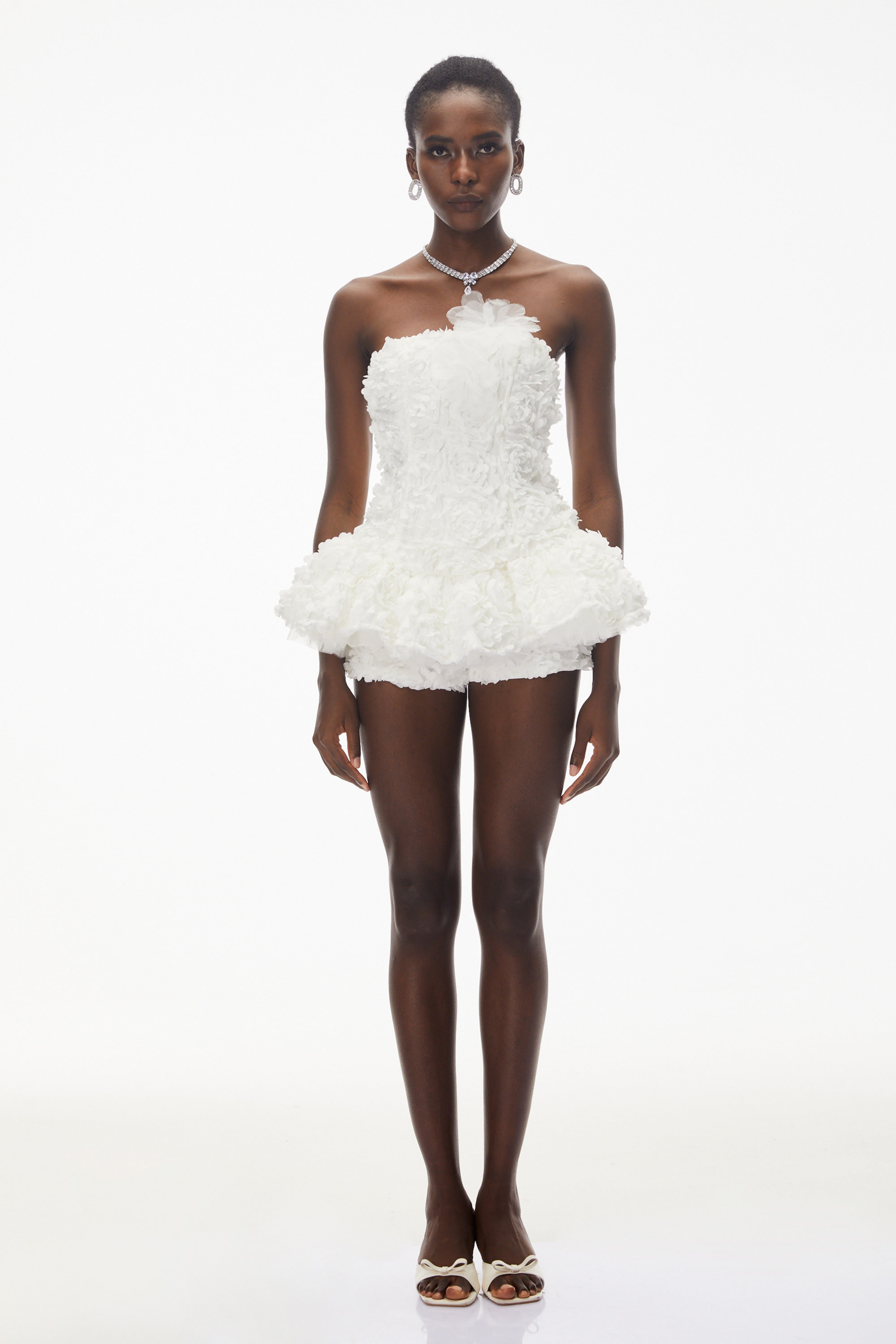 Quilla White Off Shoulder Mini Dress with 3D Florals (Final Sale-US Only)