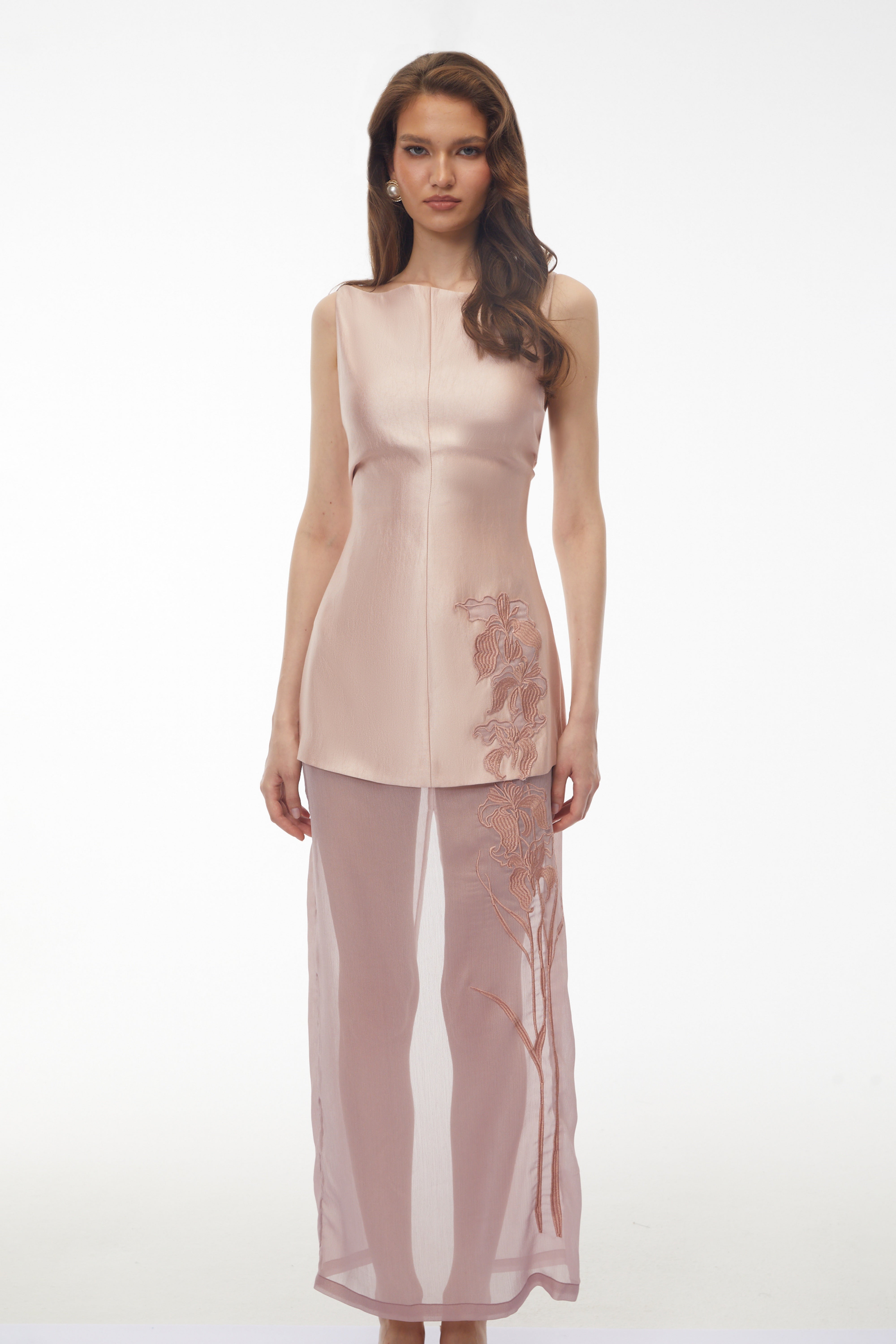 Quiteria Blush Pink Floral Embroidered Maxi Dress (Final Sale)