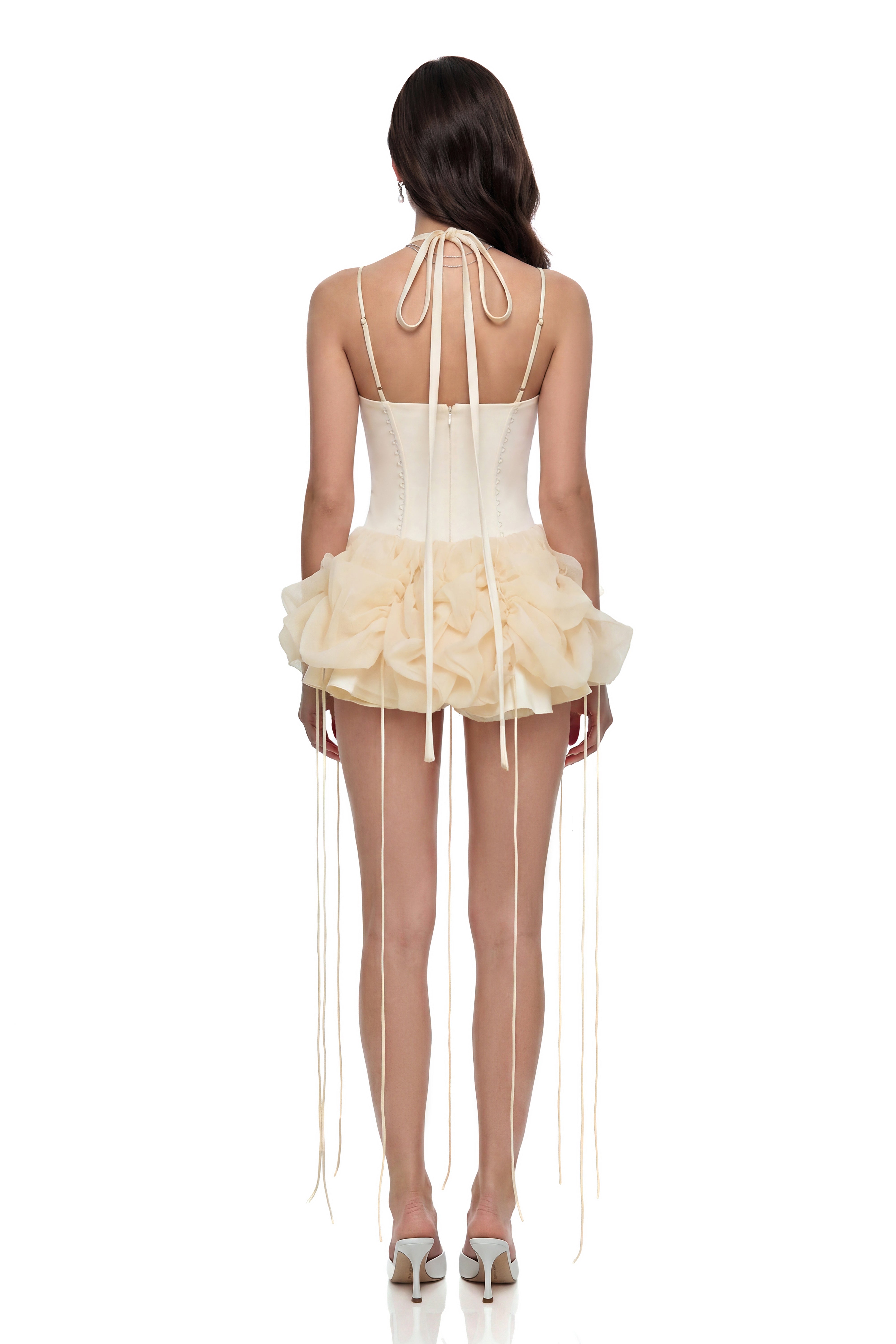 Rán Neutral Halterneck Corset Mini Dress
