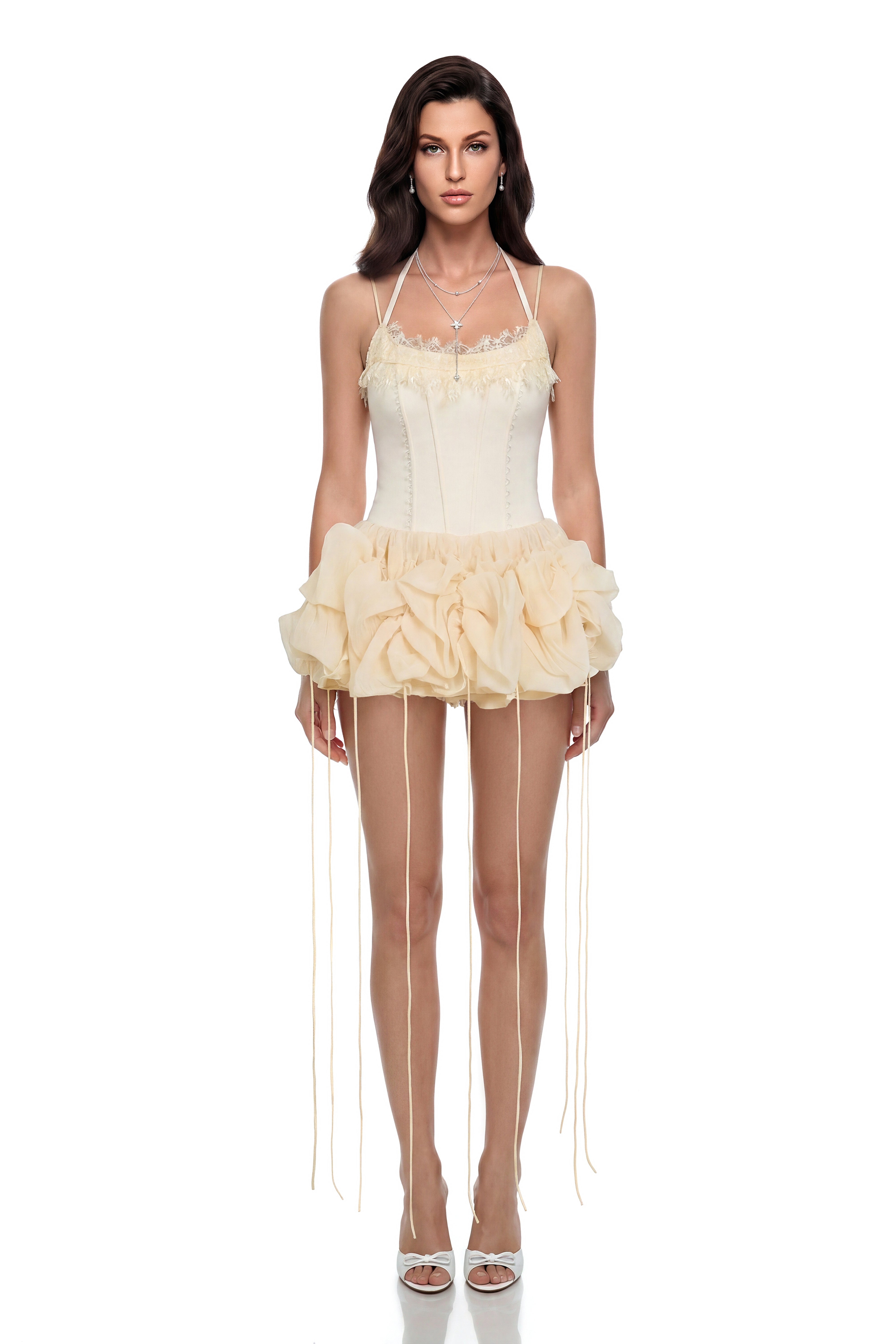 Rán Neutral Halterneck Corset Mini Dress