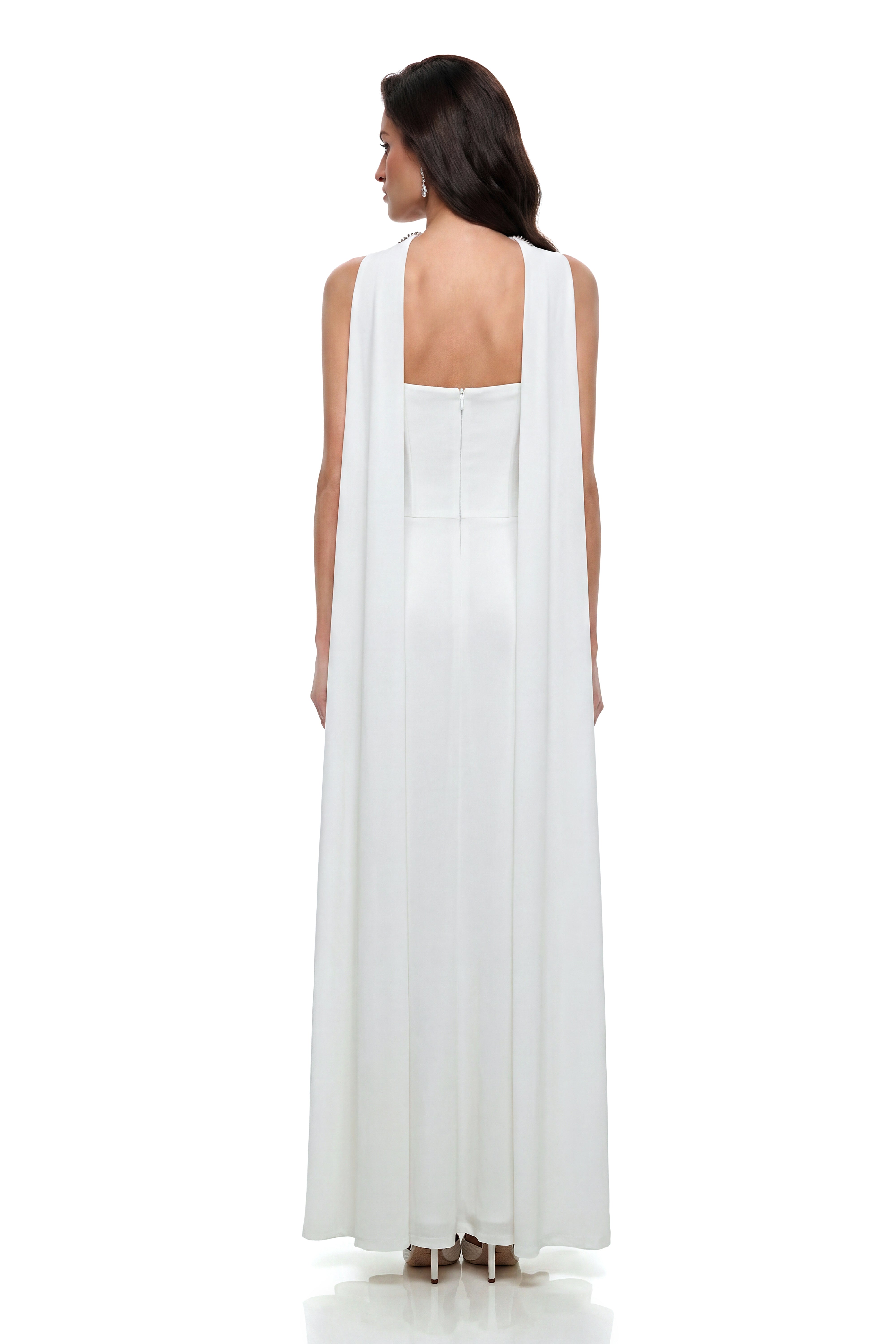Reina White Embellished Maxi Dress with Ribbon