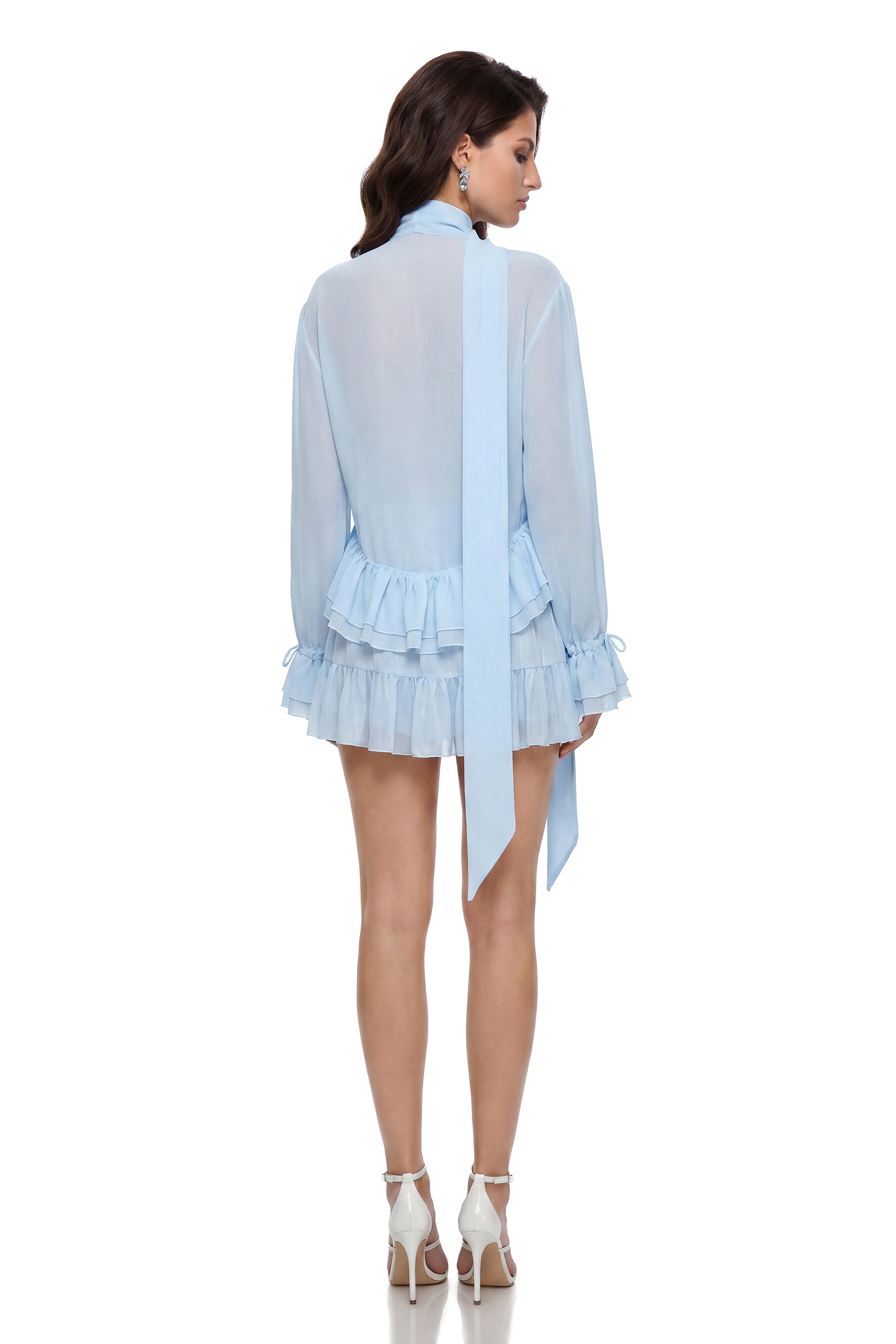 Renan Dusty Blue Asymmetrical Ruffled Blouse