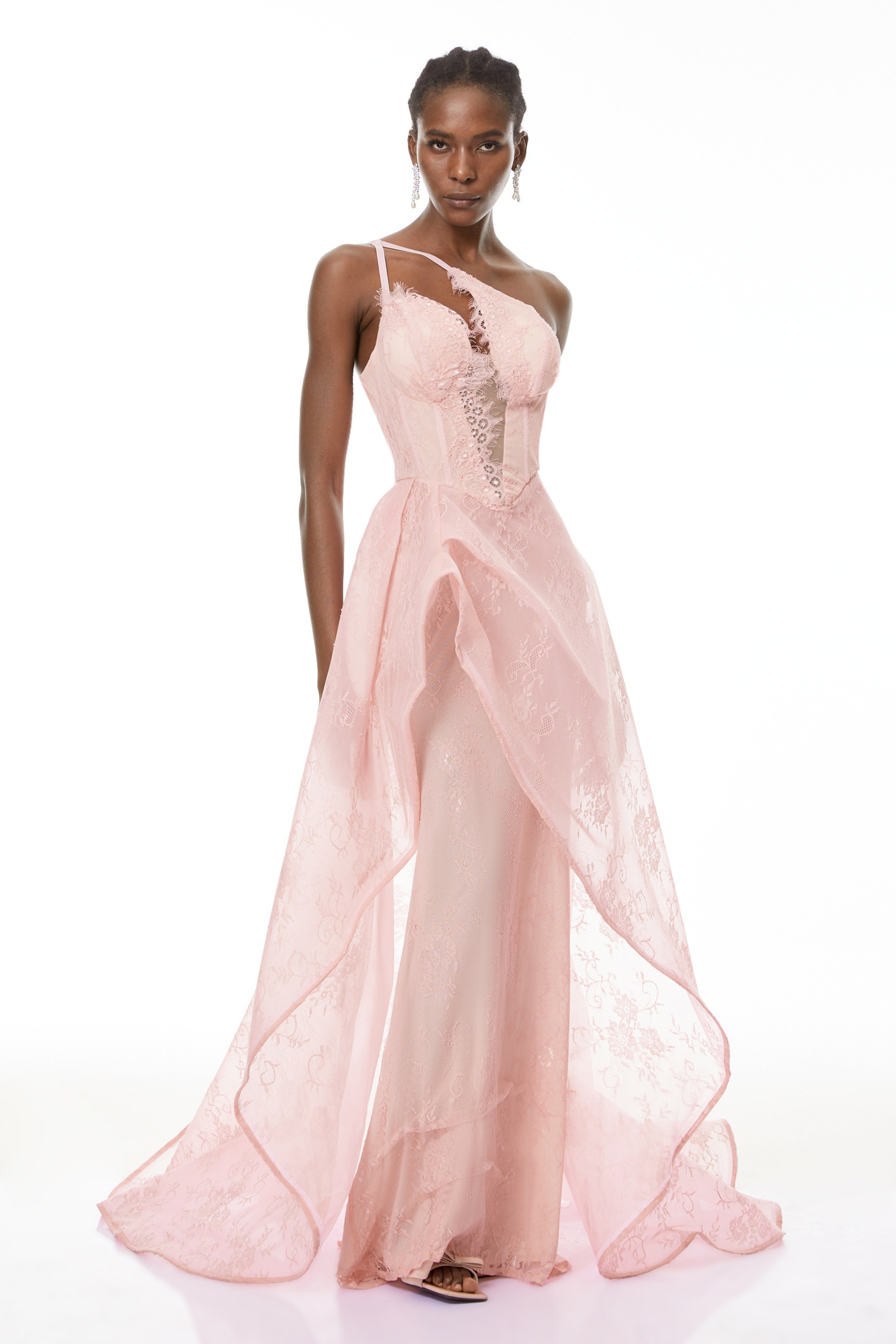 Ricarda Pink One Shoulder Lace Maxi Dress (Final Sale-US Only)