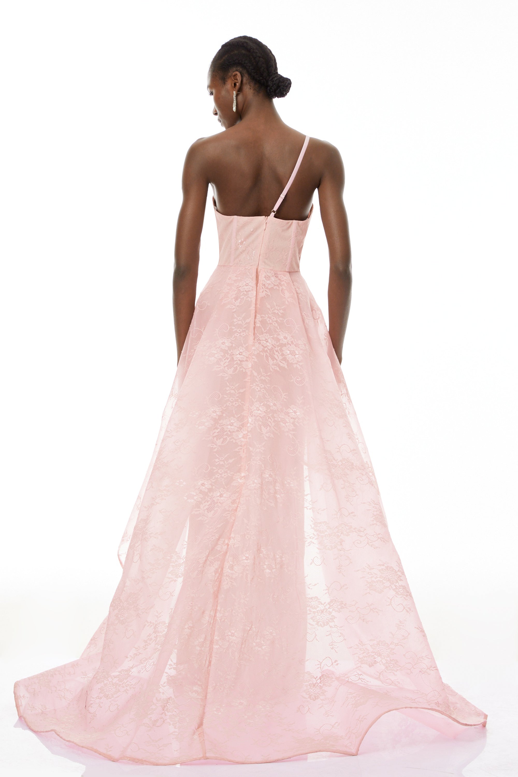 Ricarda Pink One Shoulder Lace Maxi Dress (Final Sale-US Only)