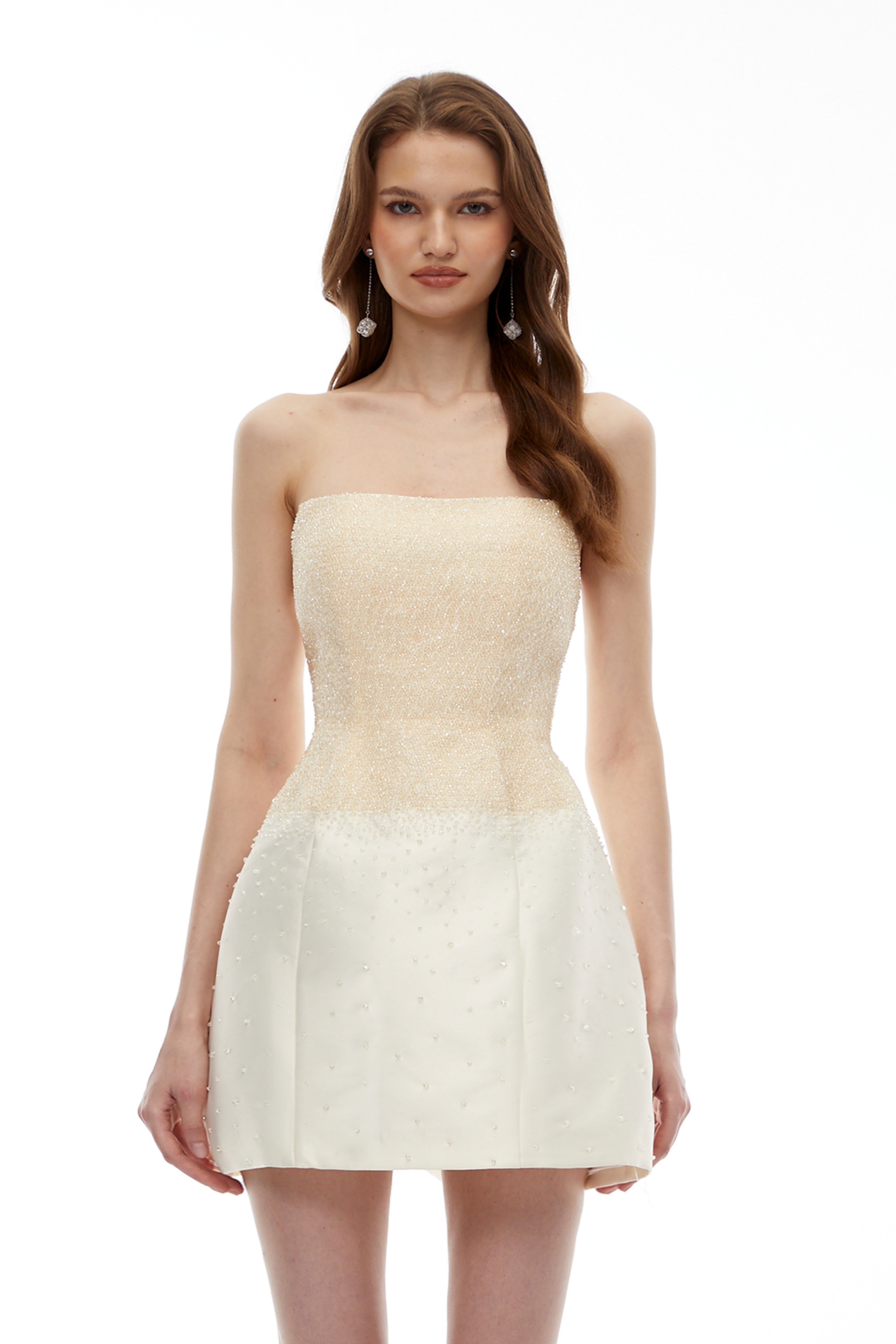 Mini-robe à épaules dénudées Rocía Champagne