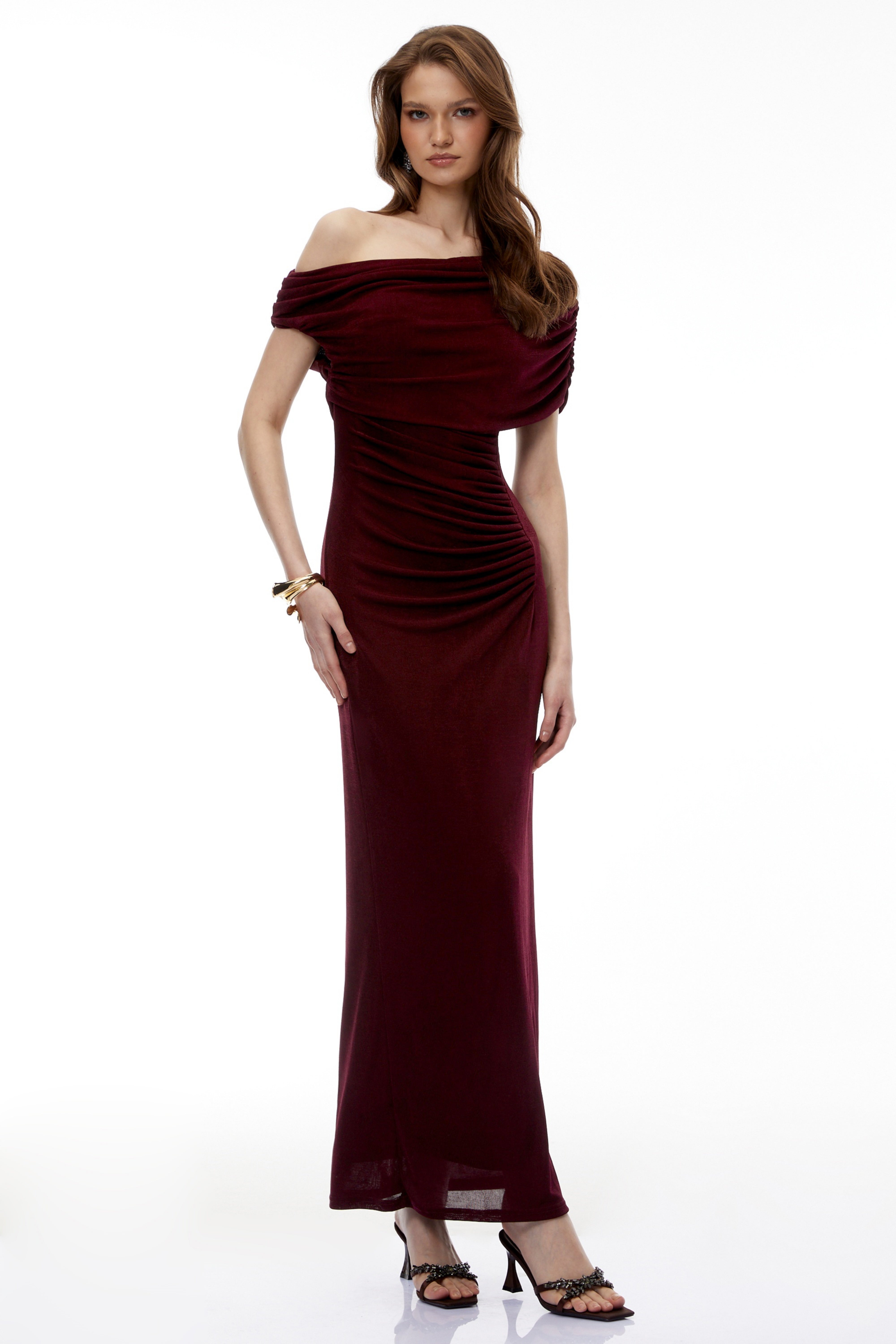 Romilda Red One Shoulder Ruched Maxi Dress (Final Sale-US Only)