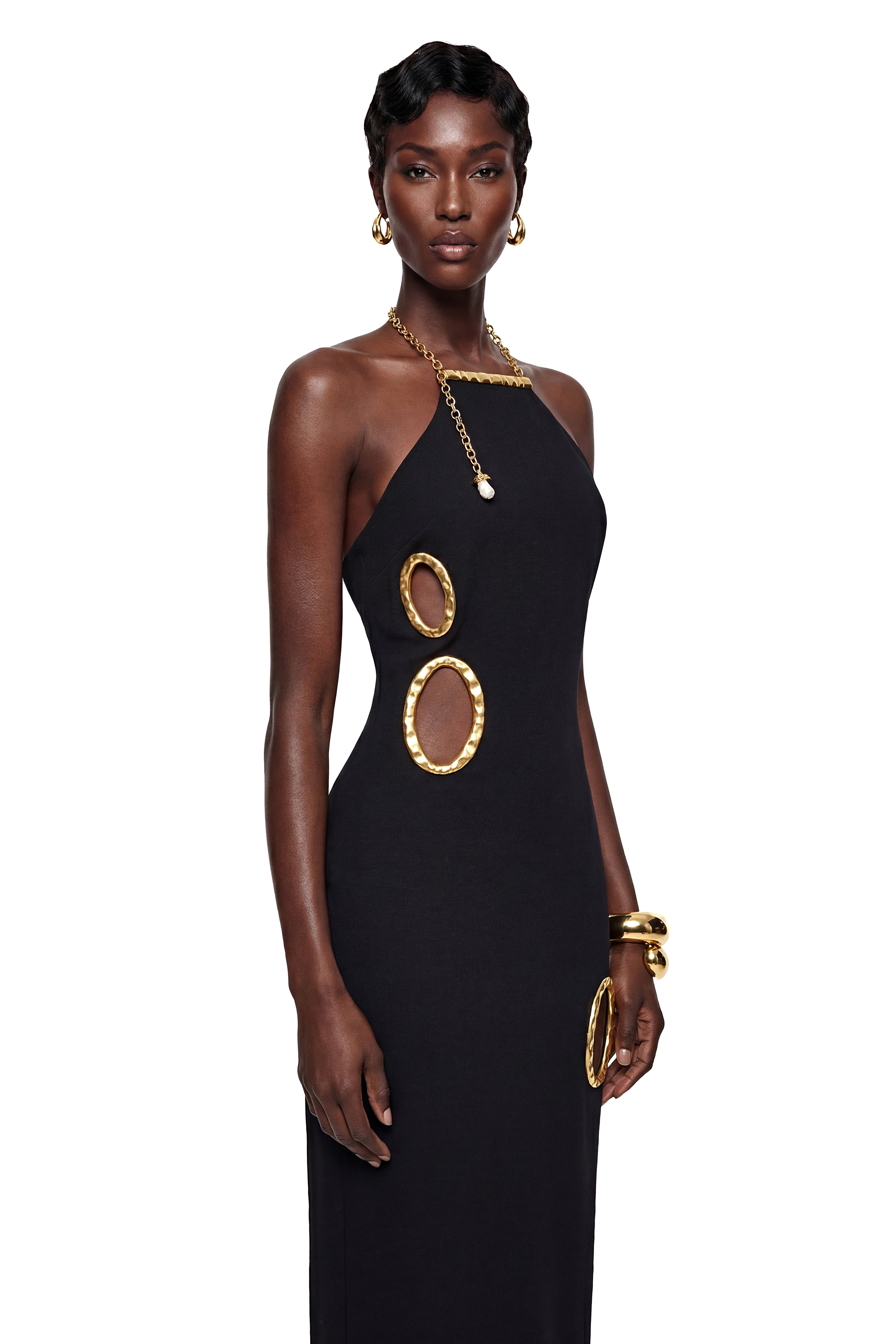 Rosalind Black Open Back Ebellished Maxi Dress (Final Sale-US Only)