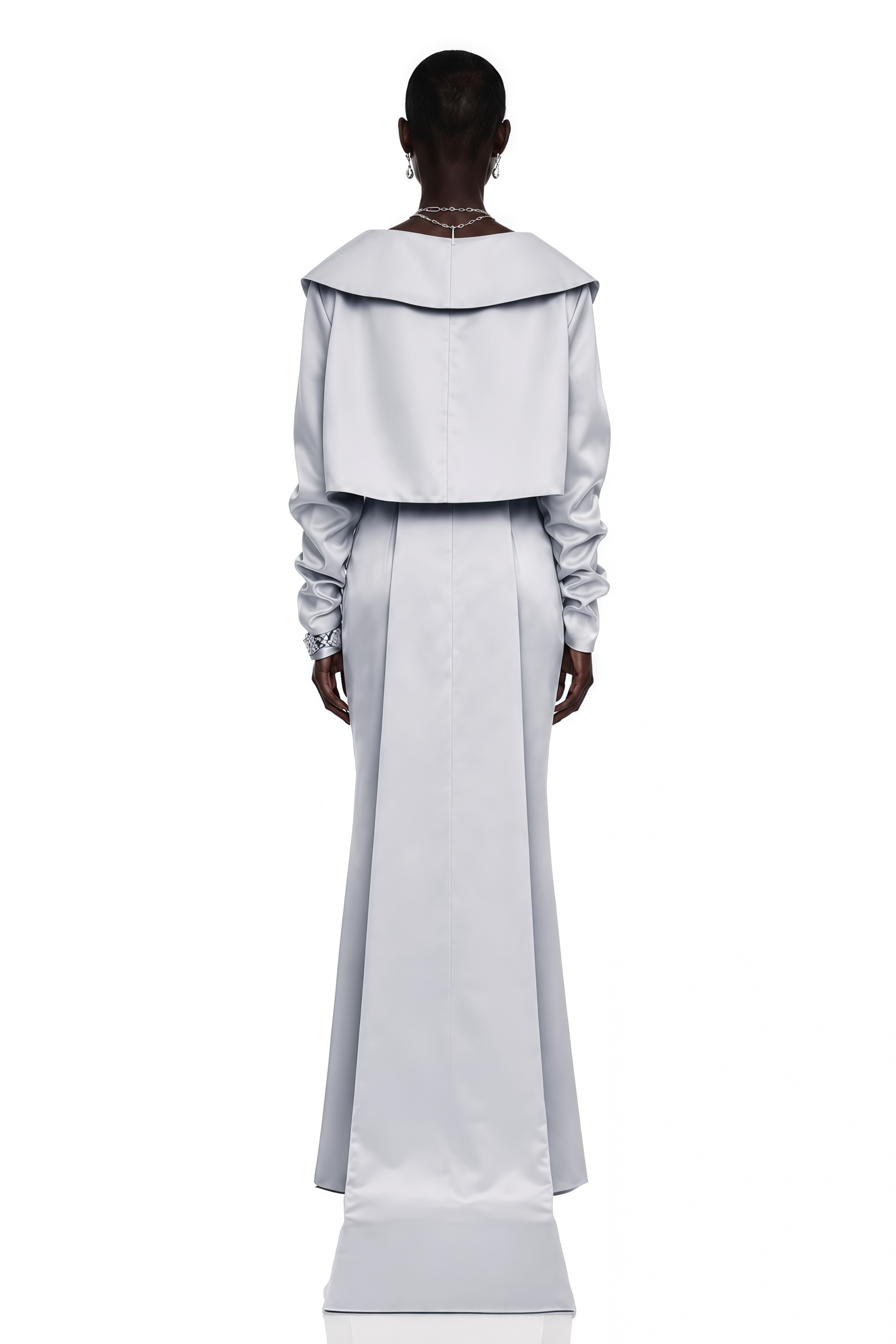 Runa Grey Cape Sleeve Rhinestone Maxi Dress & Jacket Set
