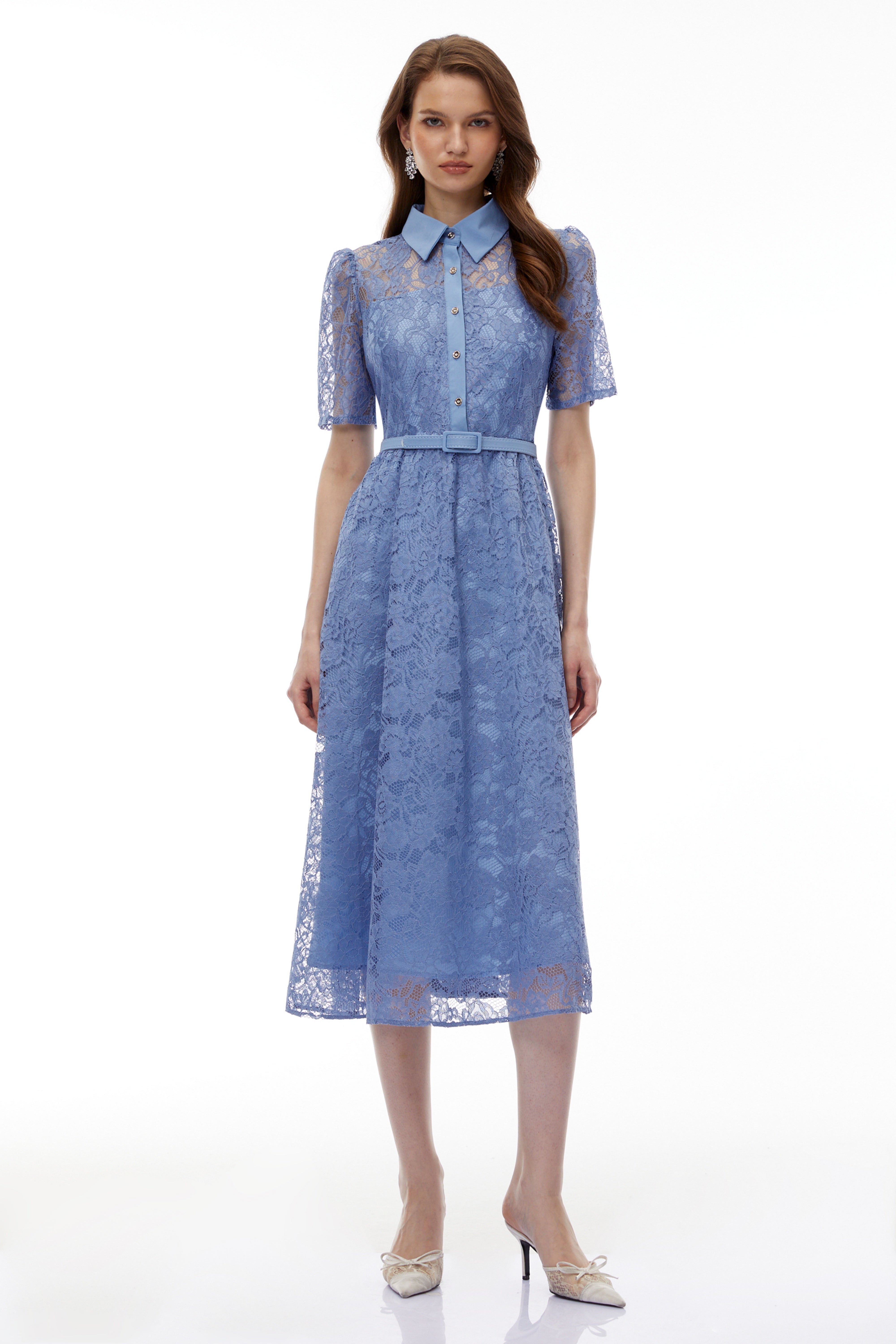 Ruqayya Blue FLoral Lace Midi Dress (Final Sale-US Only)