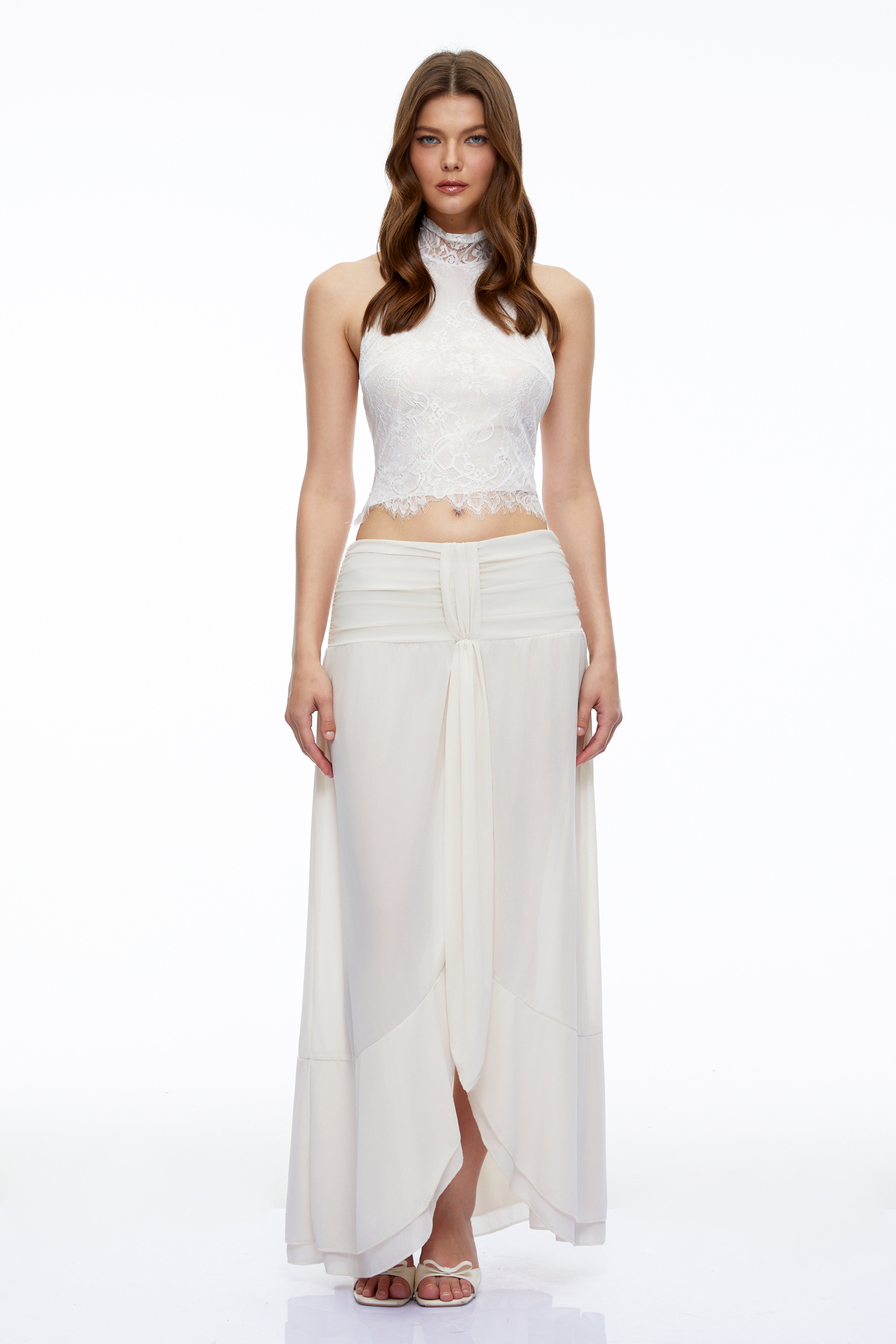 Sabine White Lace Halterneck Crop Top