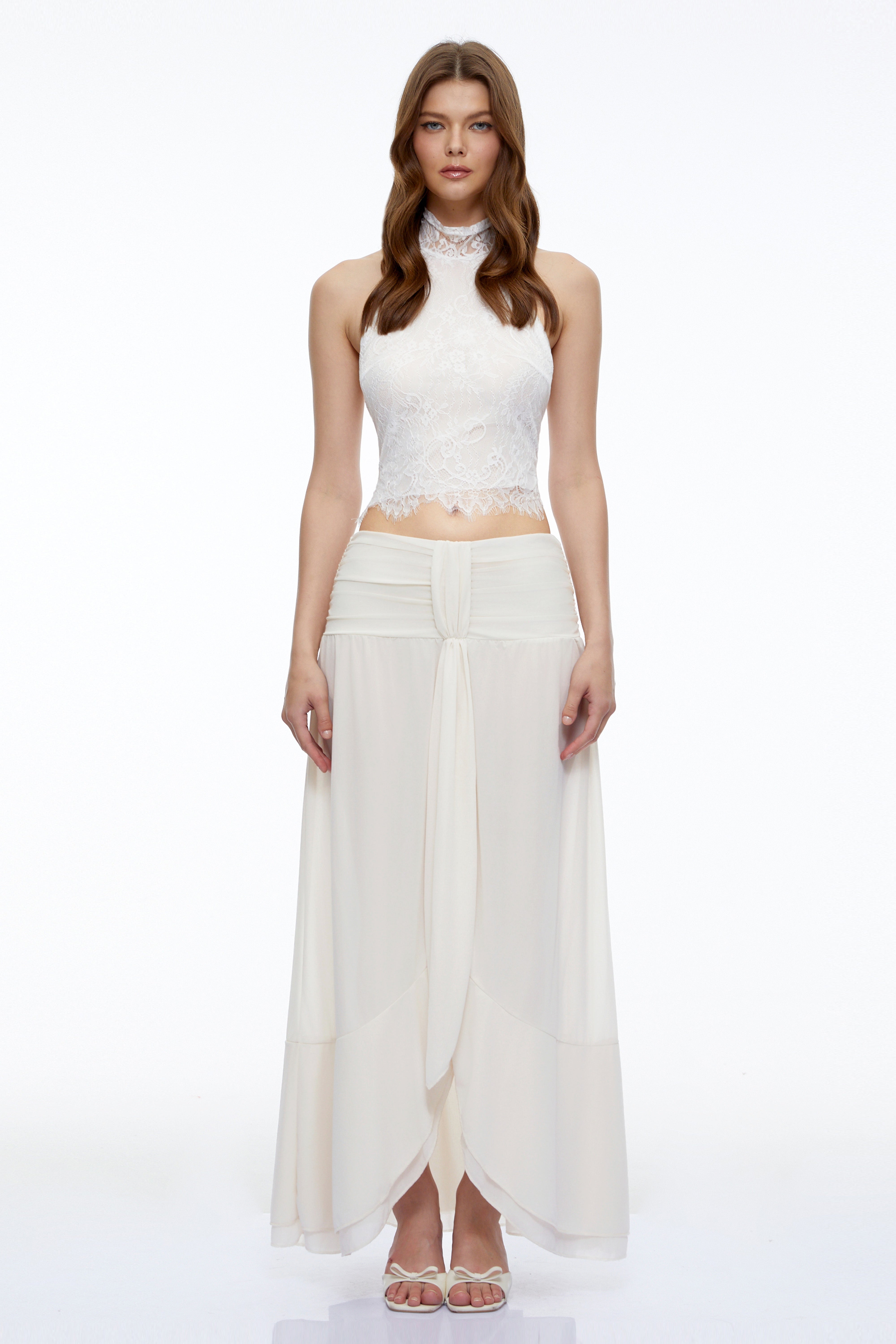 Sabine White Lace Halterneck Crop Top