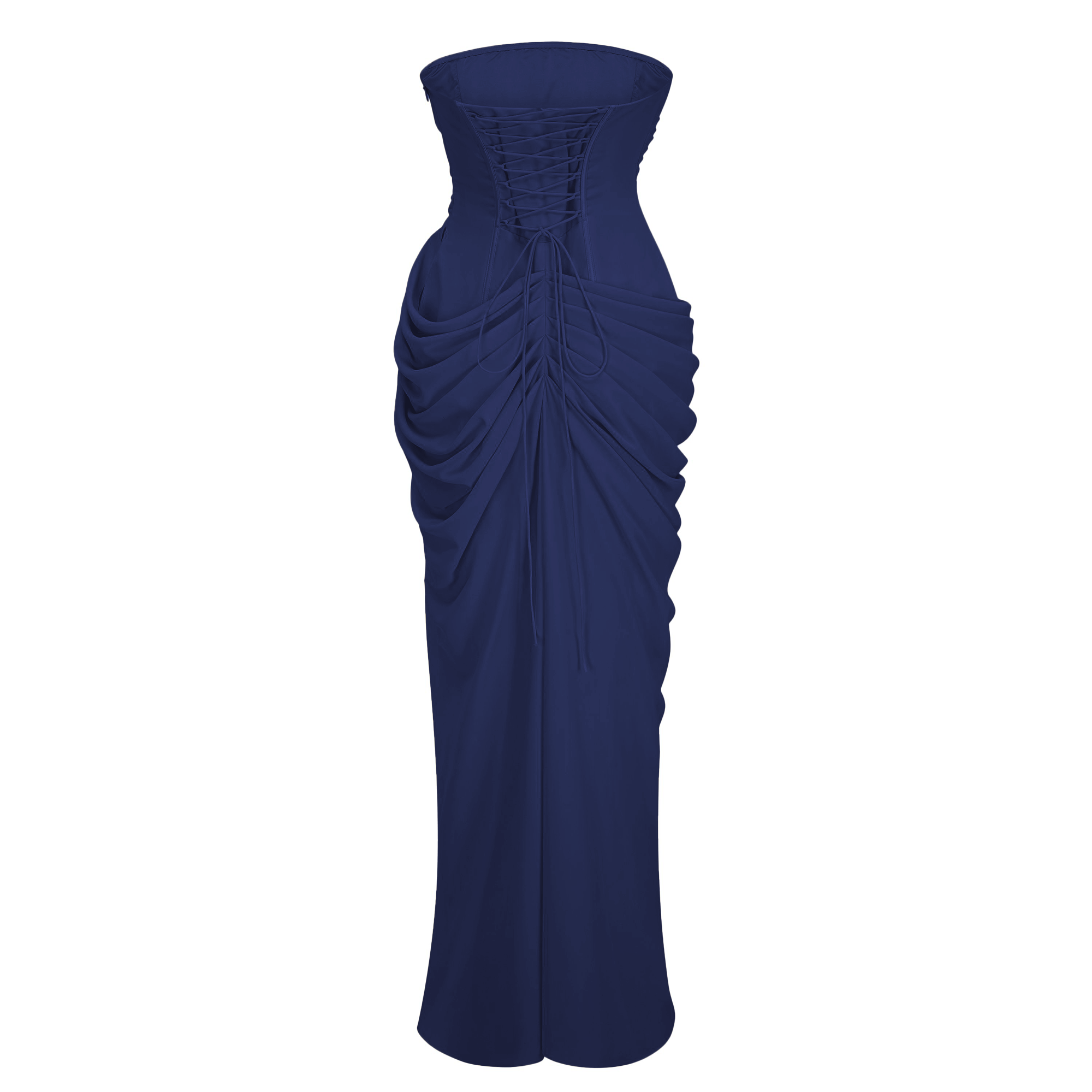 Safiya Navy Blue Ruched Maxi Dress with Cross Front (Final Sale-US Only)