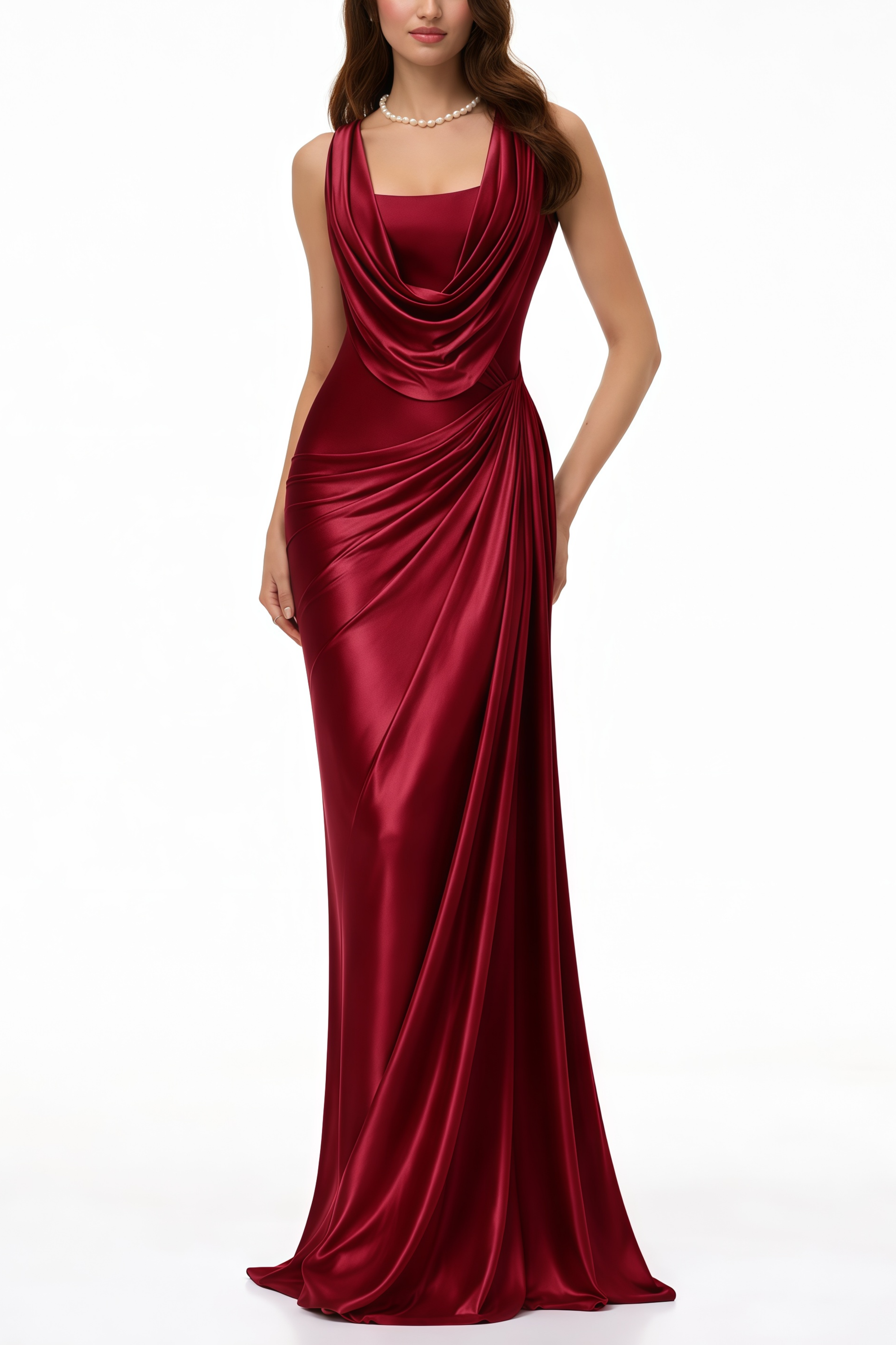 Samuri Burgundy Cowl Neck Slip Maxi Dress (Final Sale-US Only)