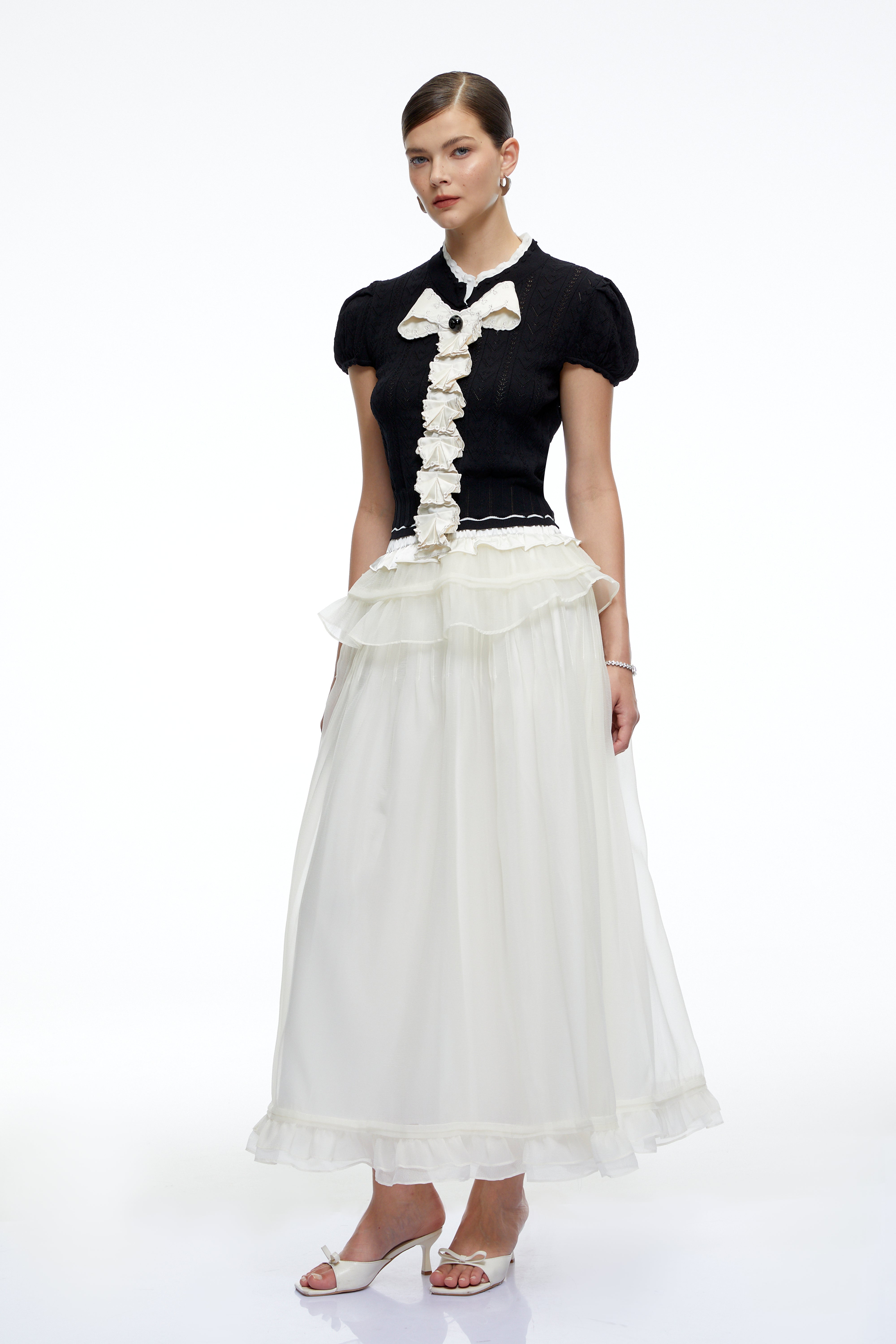 Scarlett Black Ruffled Knit Top with Bow & Skirt Set