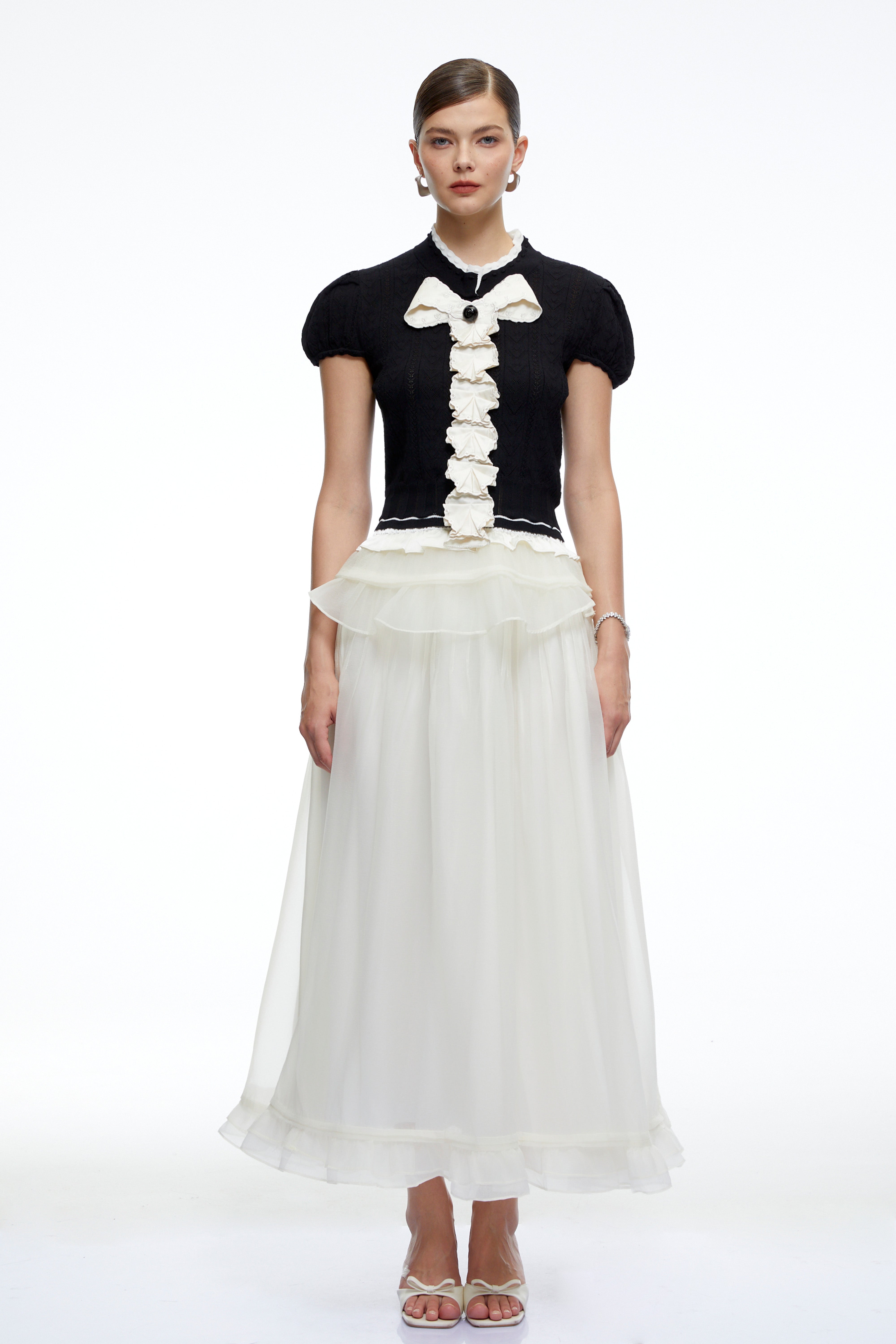 Scarlett Black Ruffled Knit Top with Bow & Skirt Set