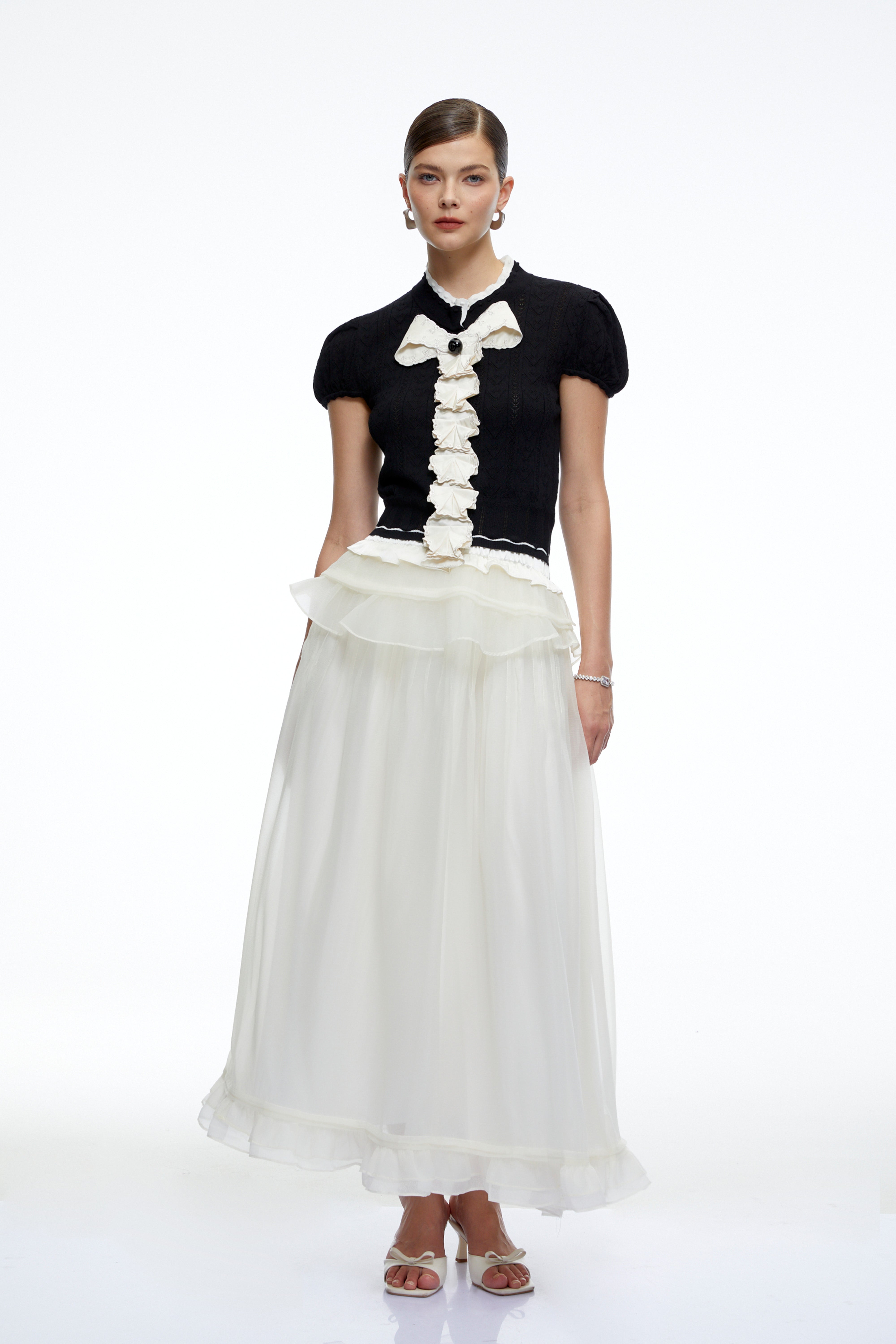 Scarlett Black Ruffled Knit Top with Bow & Skirt Set
