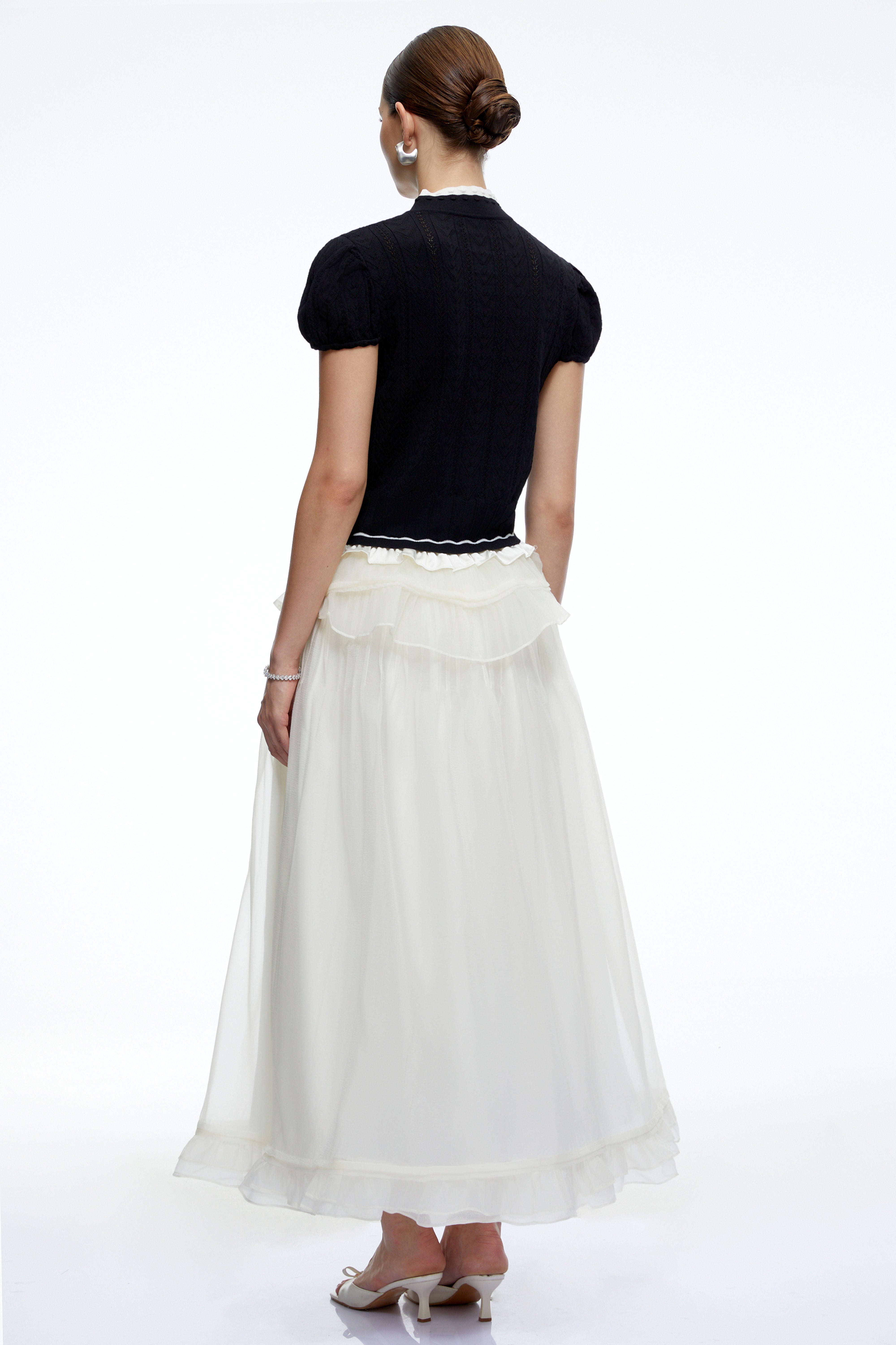Scarlett Black Ruffled Knit Top with Bow & Skirt Set